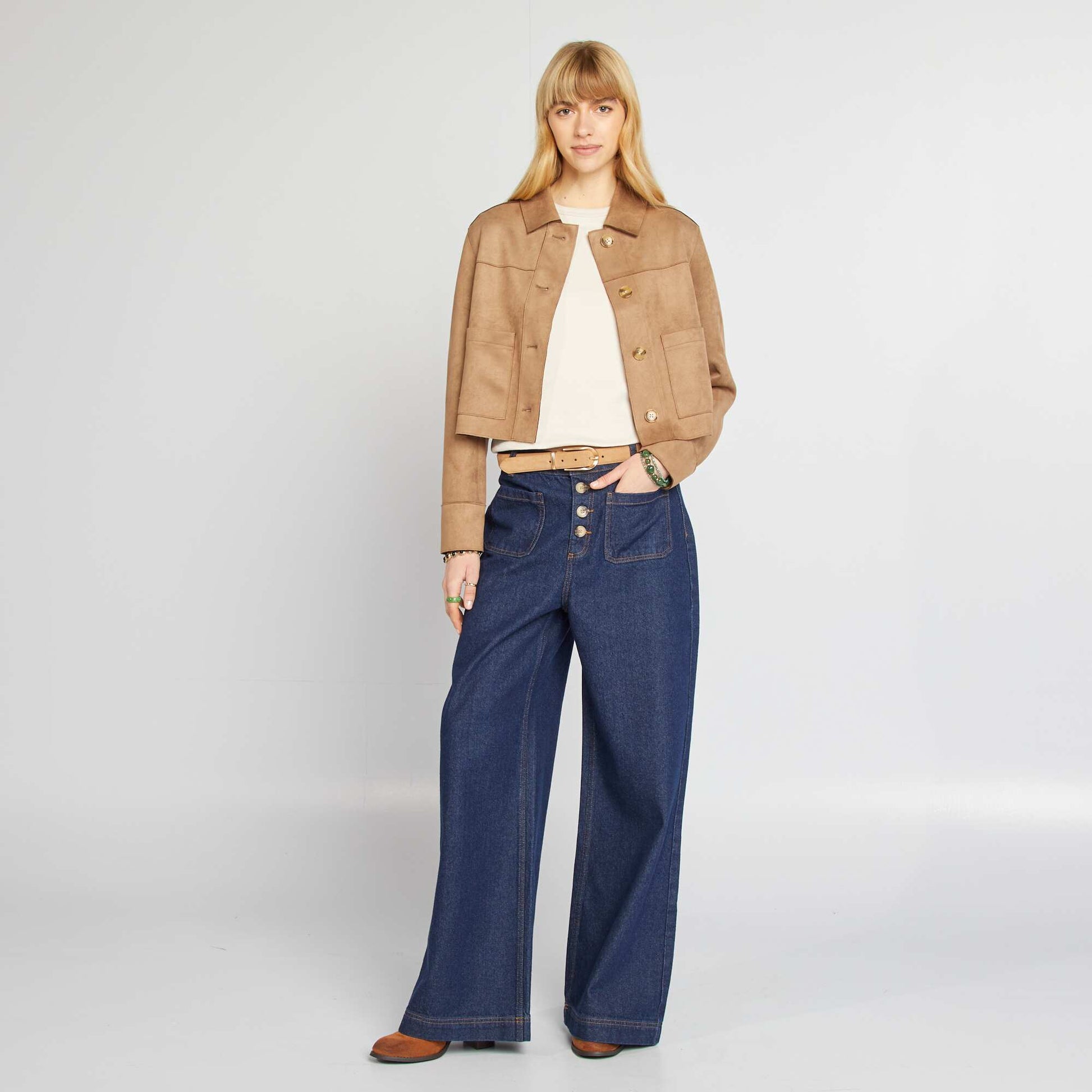 Jean coupe large taille haute BLEU