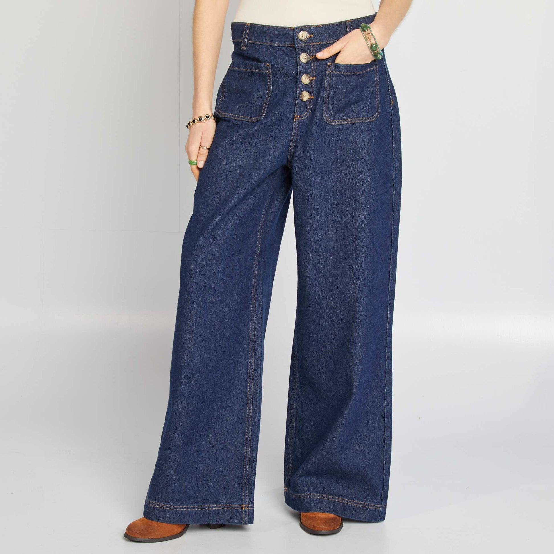 Jean coupe large taille haute BLEU