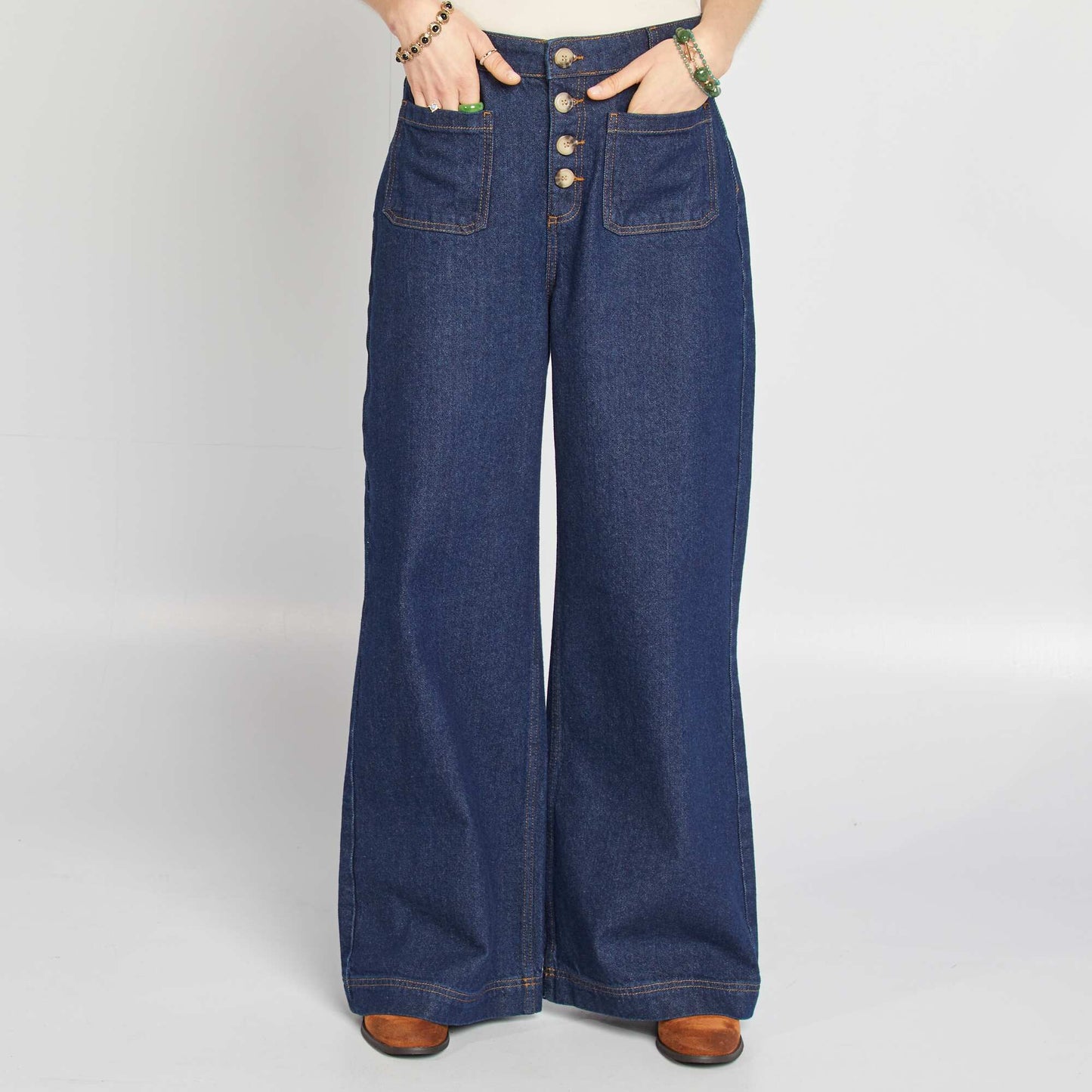 Jean coupe large taille haute BLEU