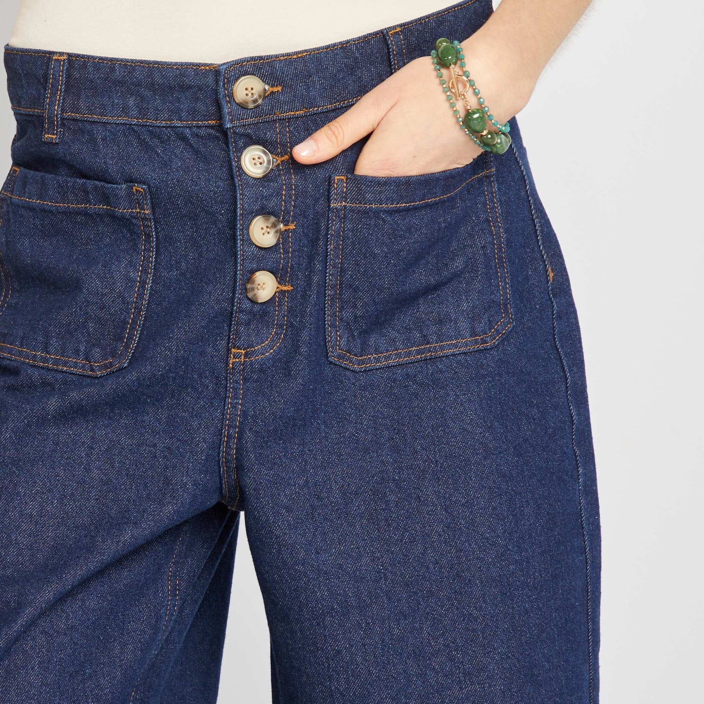 Jean coupe large taille haute BLEU
