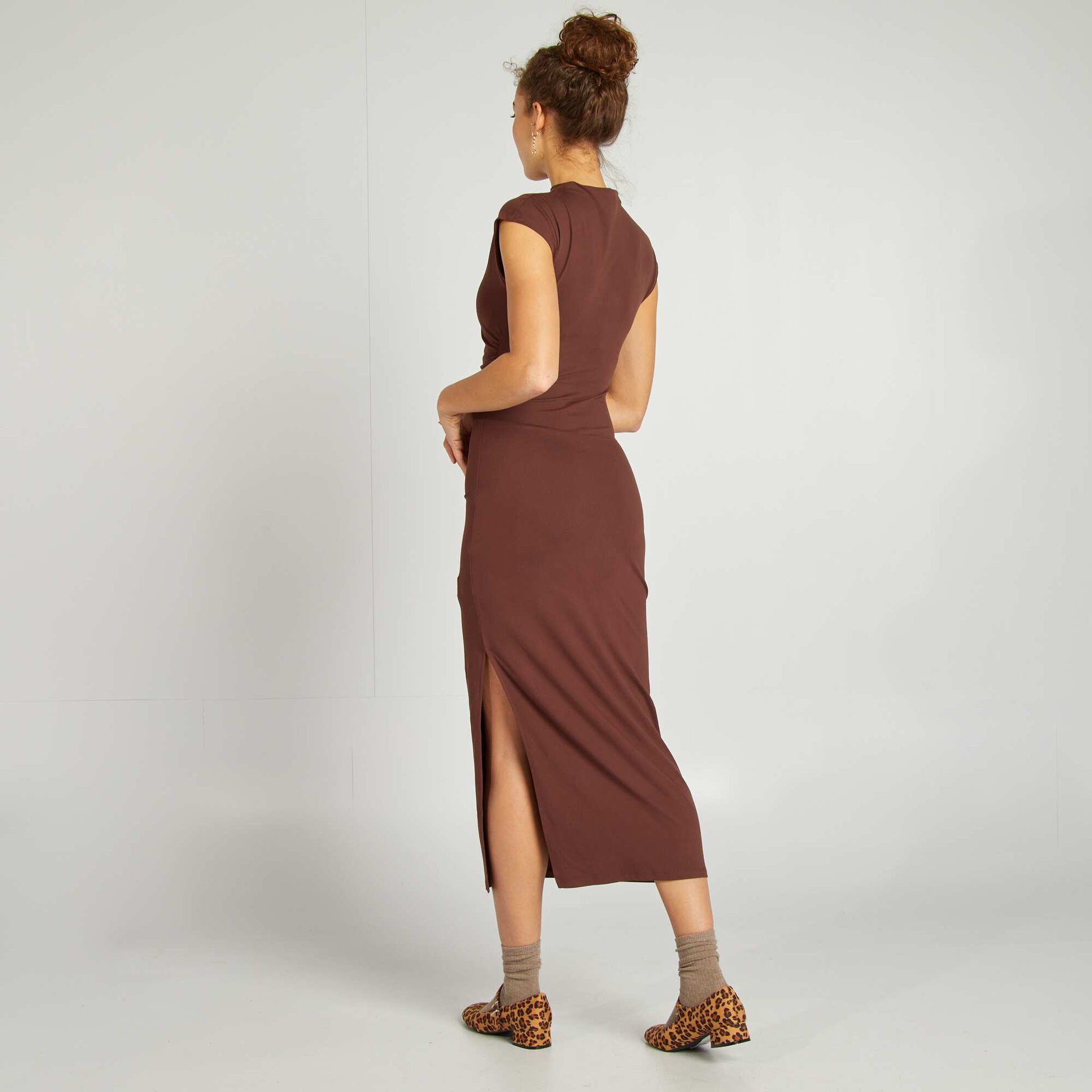 Robe longue effet drapé MARRON