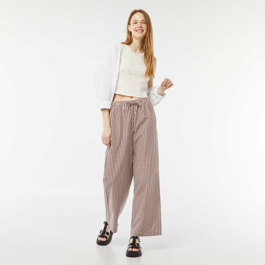 Pantalon large en maille gaufrée MARRON