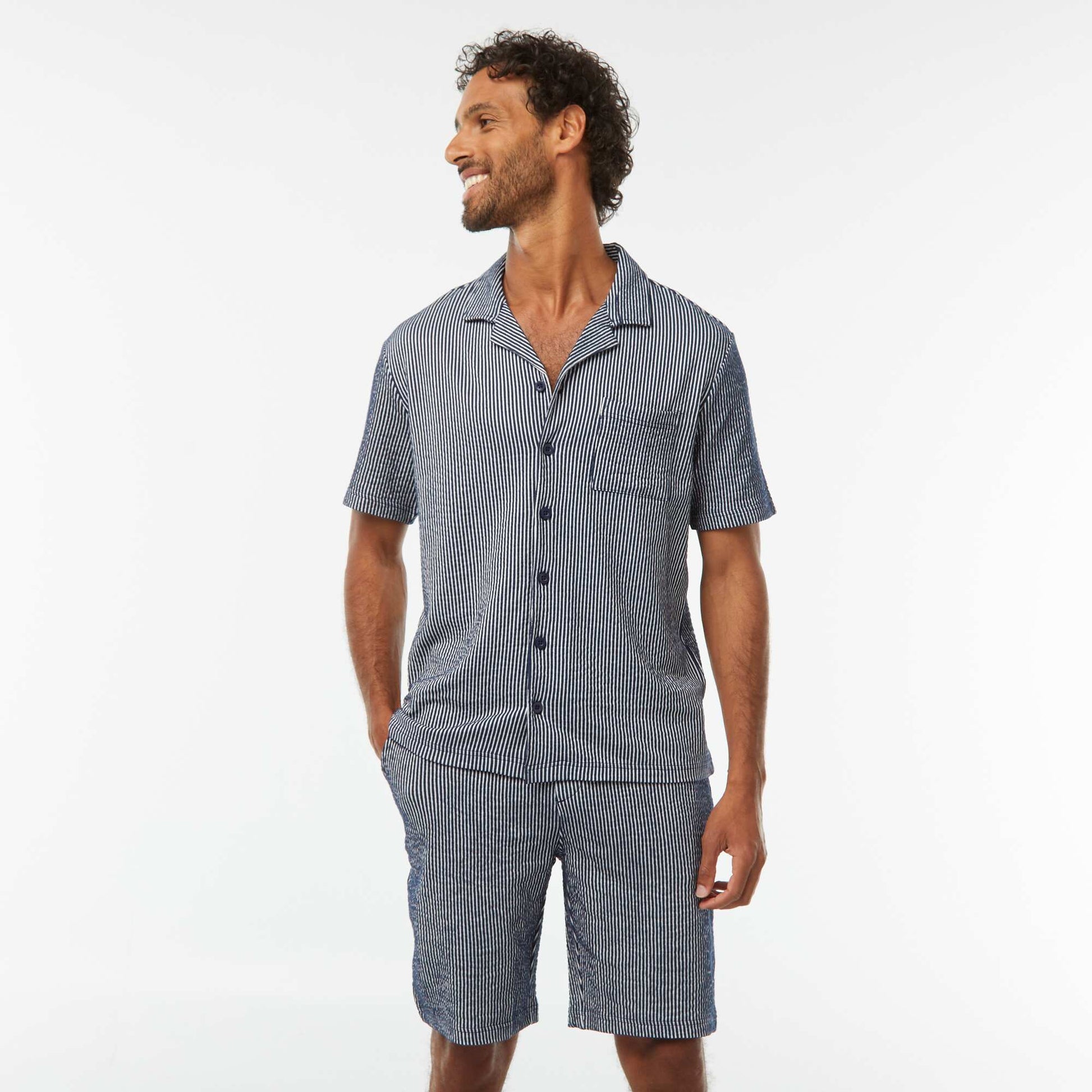Bermuda matière type crépon à rayures BLEU