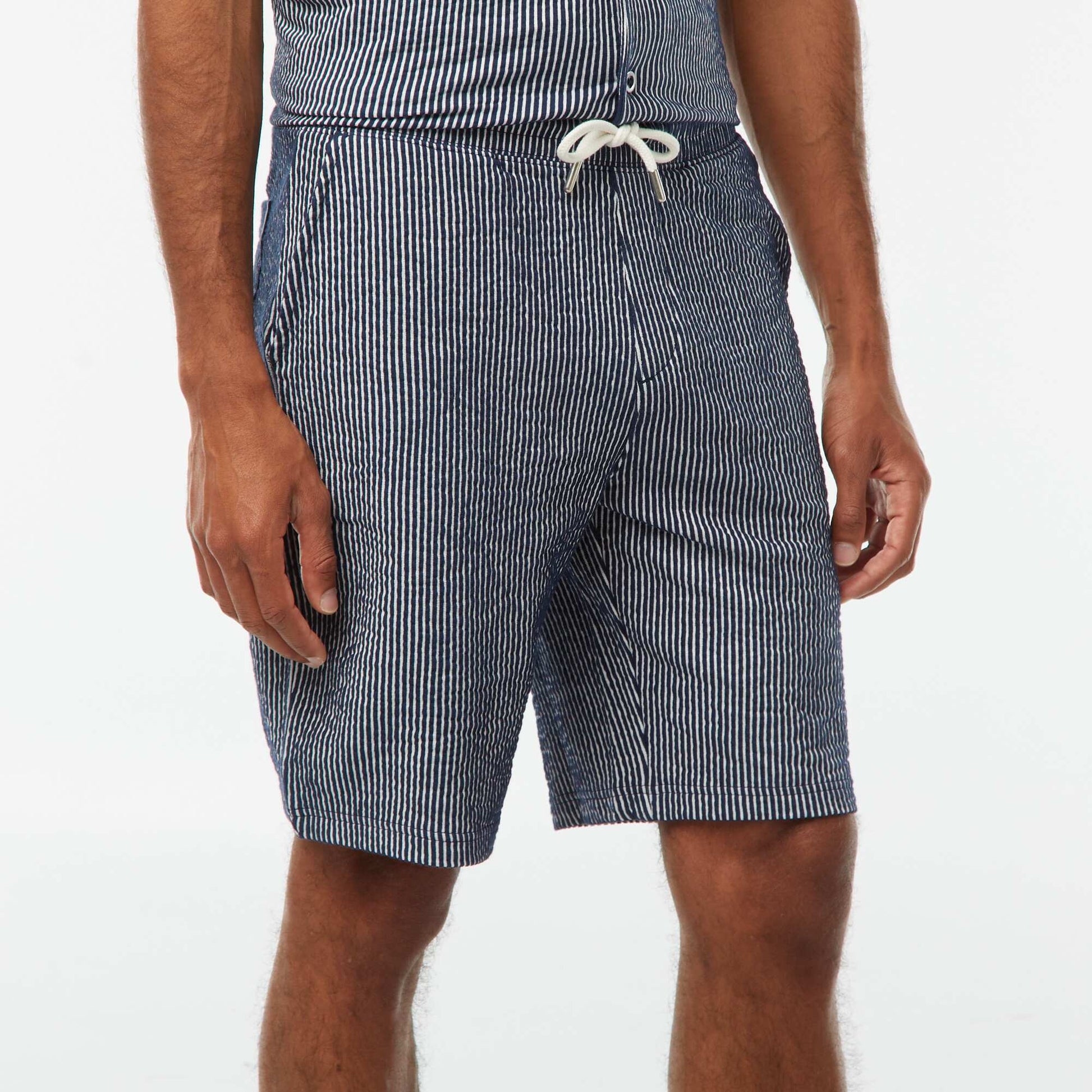 Bermuda matière type crépon à rayures BLEU