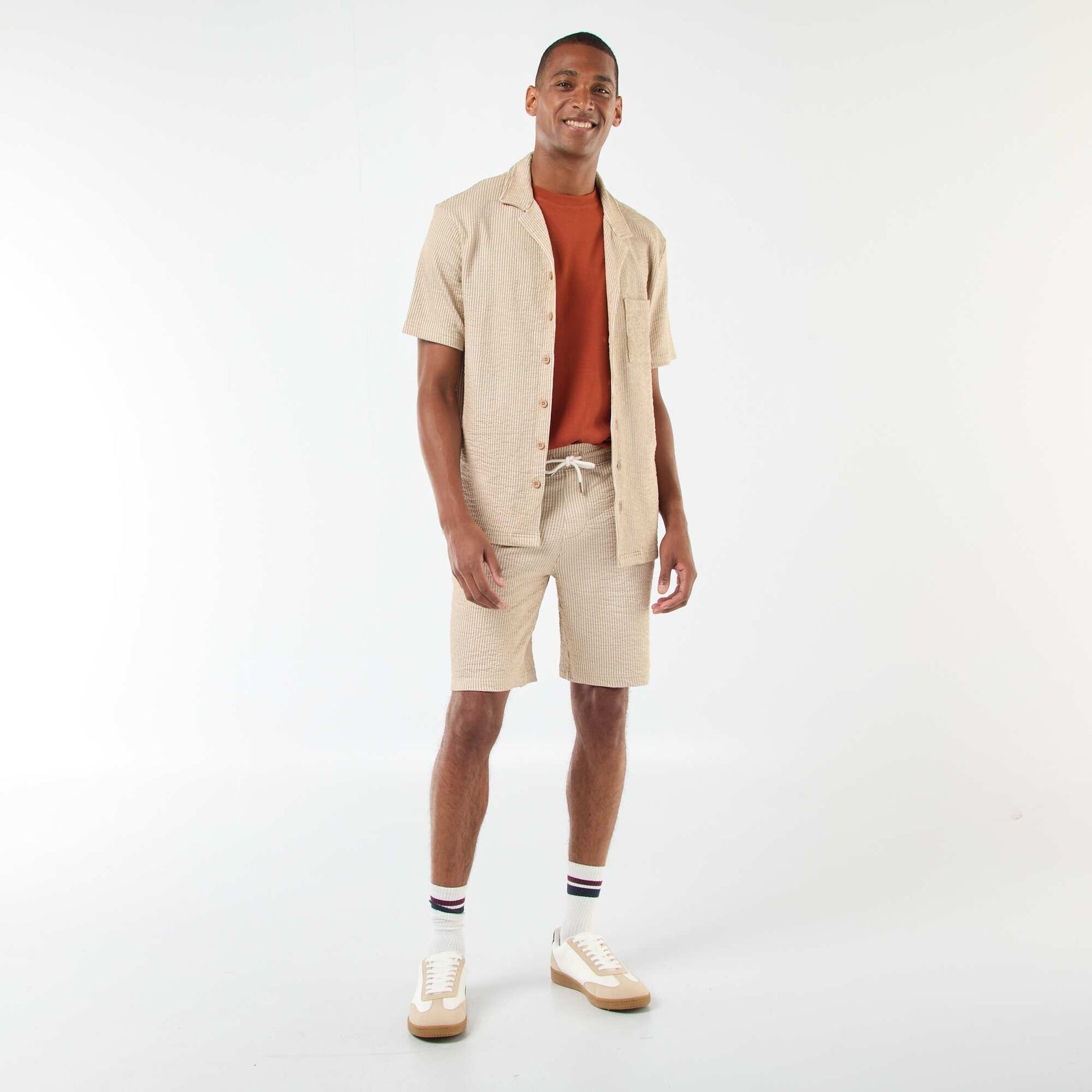 Bermuda matière type crépon à rayures BEIGE