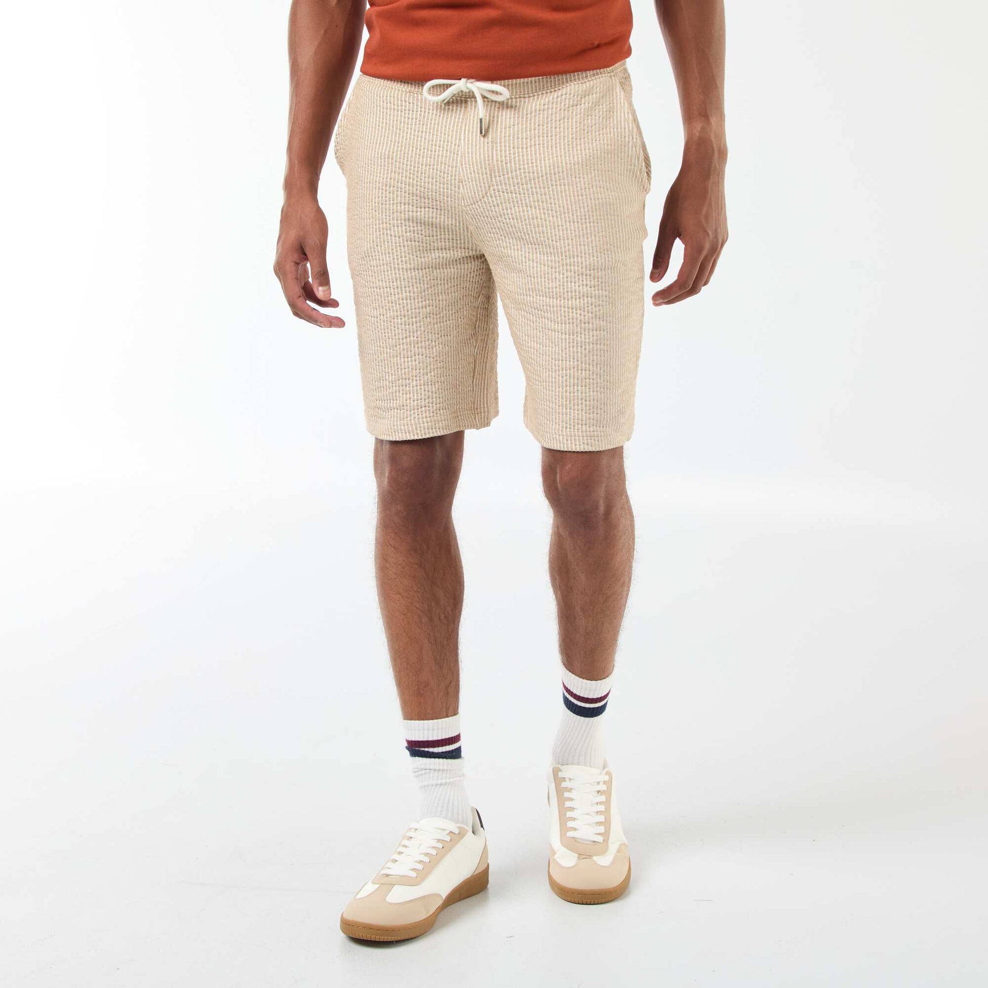 Bermuda matière type crépon à rayures BEIGE
