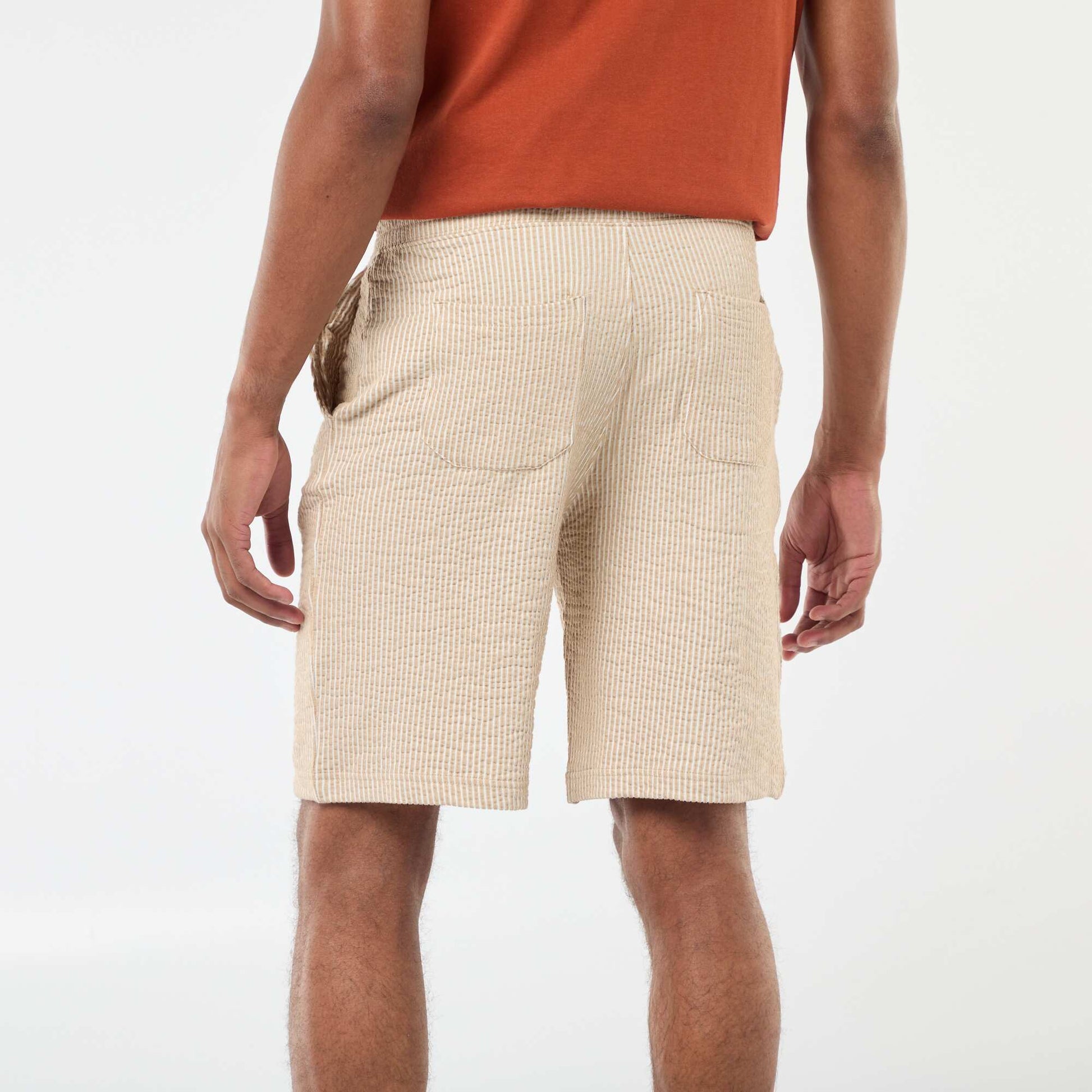 Bermuda matière type crépon à rayures BEIGE