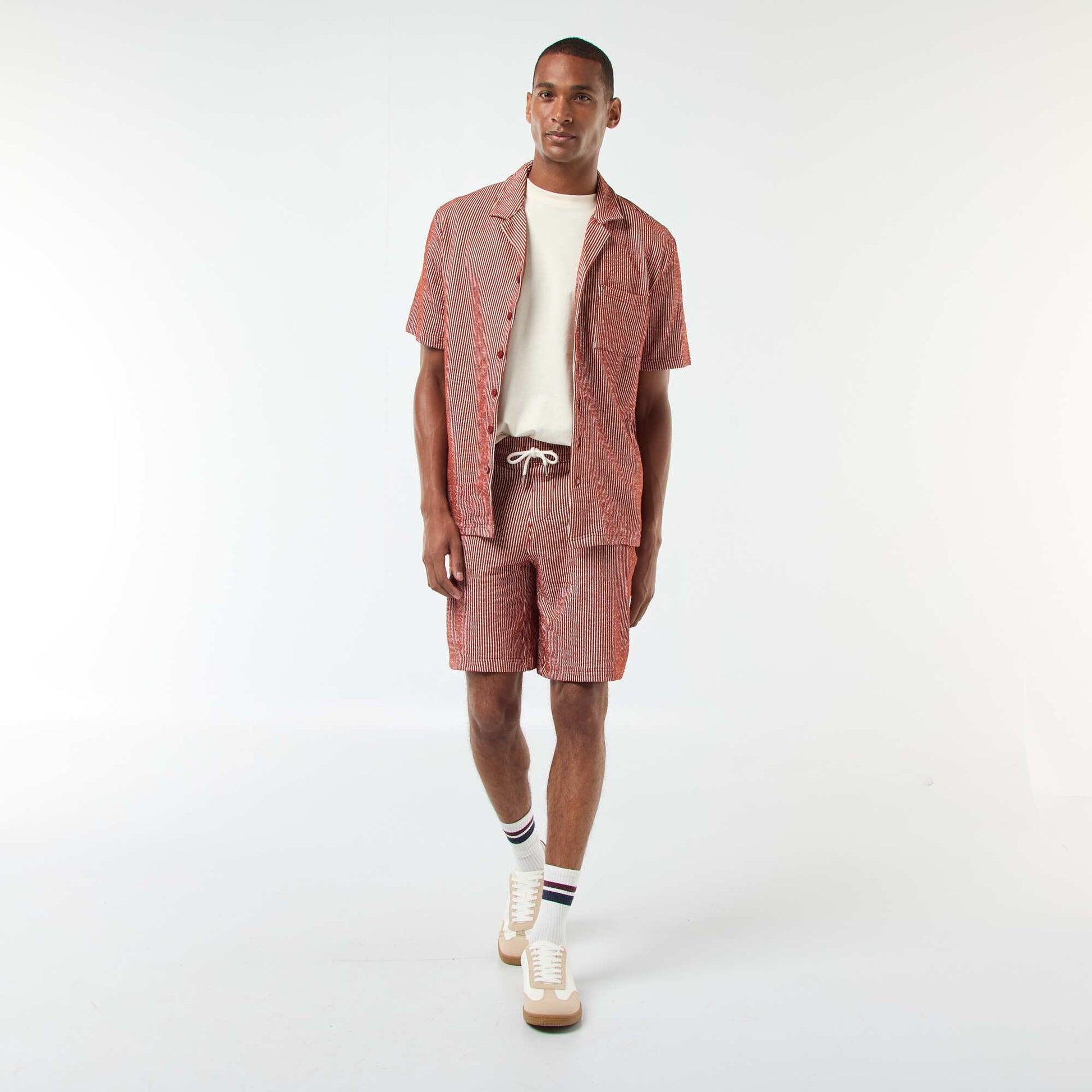 Bermuda matière type crépon à rayures MARRON