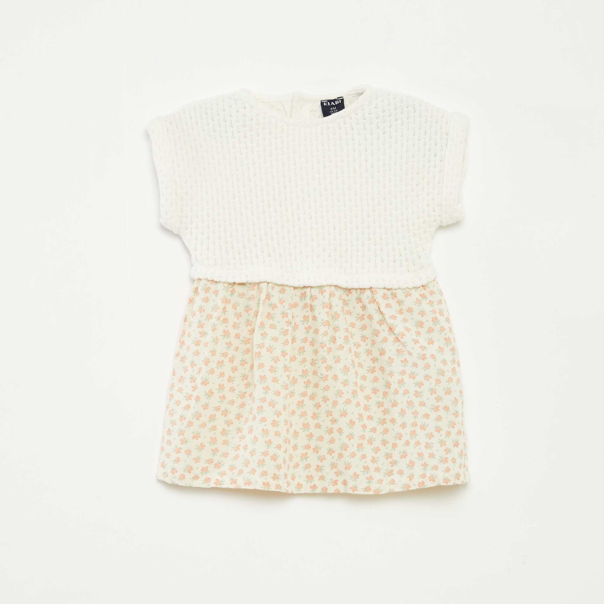 Robe effet 2 en 1 avec haut en tricot et bas en lin mélangé - 1 pièce BLANC