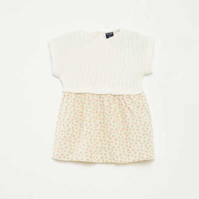 Robe effet 2 en 1 avec haut en tricot et bas en lin mélangé - 1 pièce BLANC