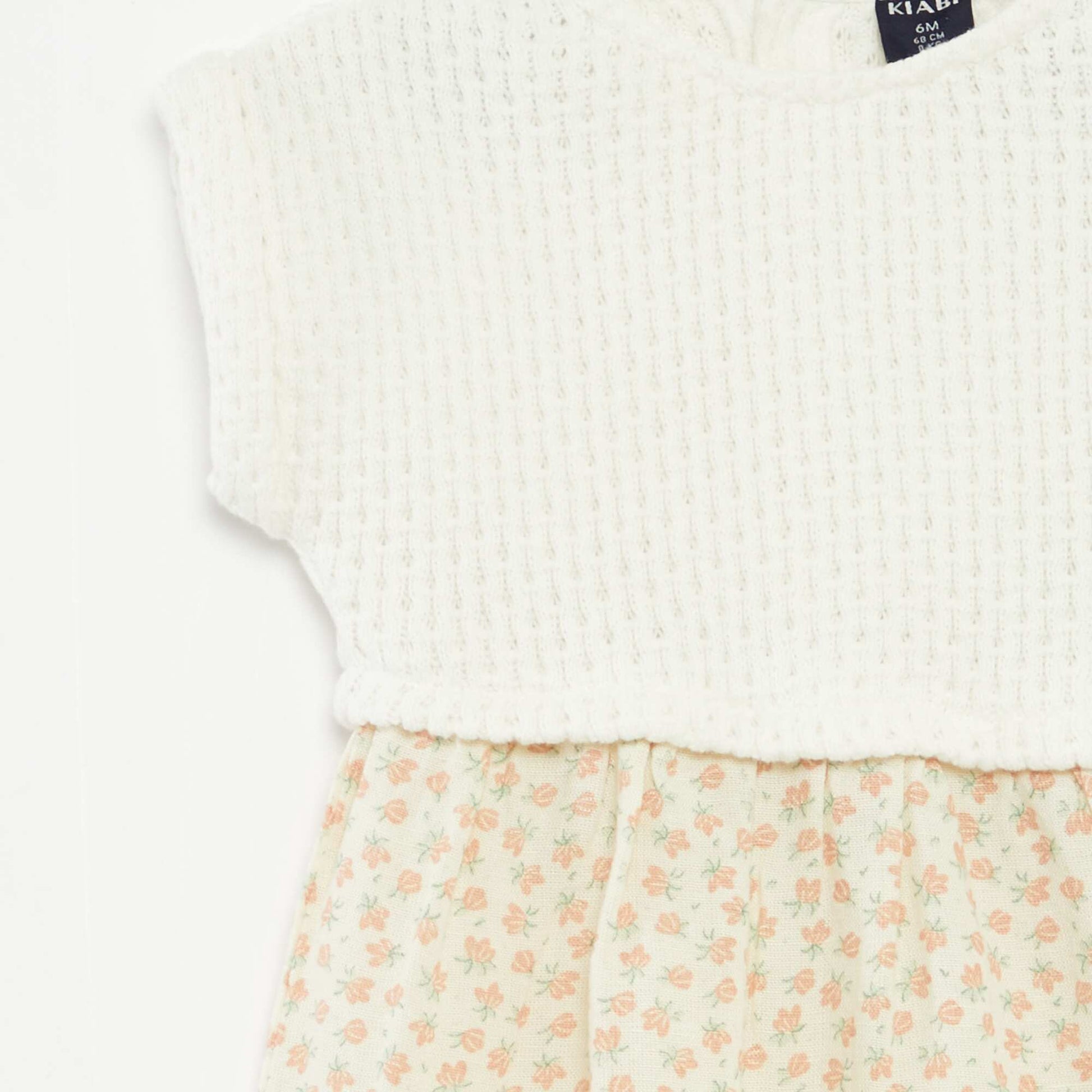 Robe effet 2 en 1 avec haut en tricot et bas en lin mélangé - 1 pièce BLANC