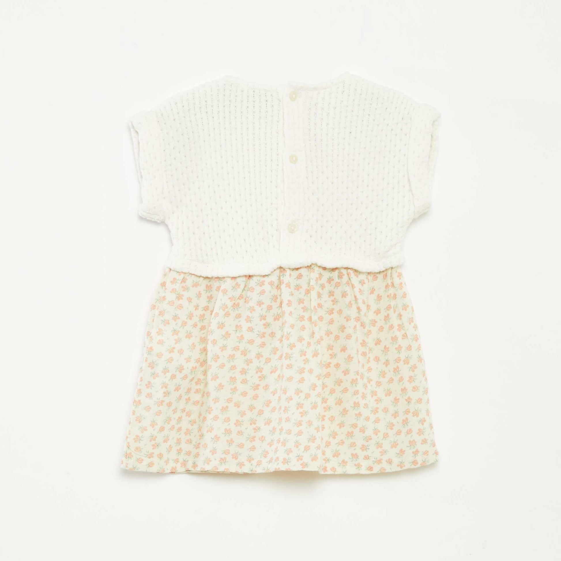 Robe effet 2 en 1 avec haut en tricot et bas en lin mélangé - 1 pièce BLANC