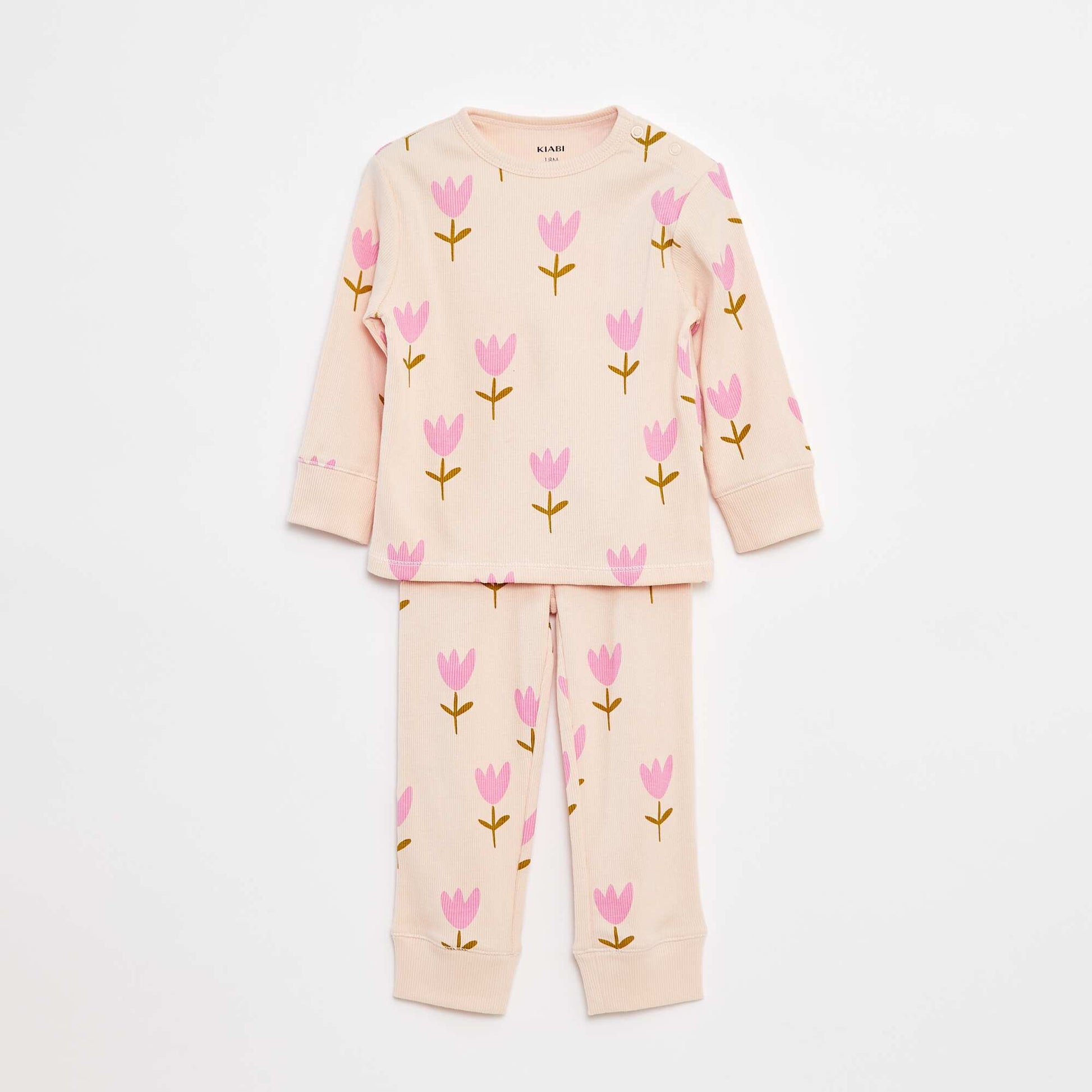Ensemble pyjama côtelé & imprimé - 2 pièces ROSE