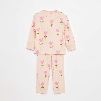 Ensemble pyjama côtelé & imprimé - 2 pièces ROSE