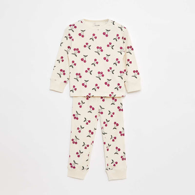 Ensemble pyjama côtelé & imprimé - 2 pièces BLANC