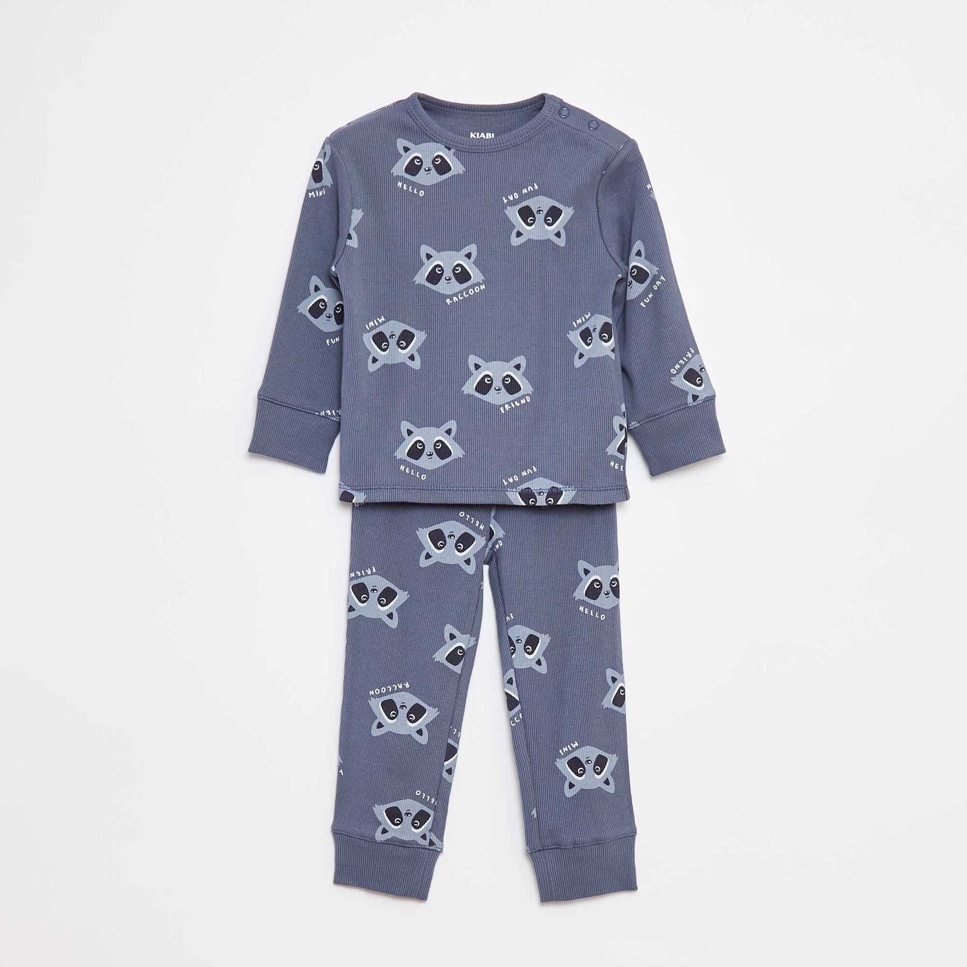 Ensemble pyjama côtelé & imprimé - 2 pièces BLEU