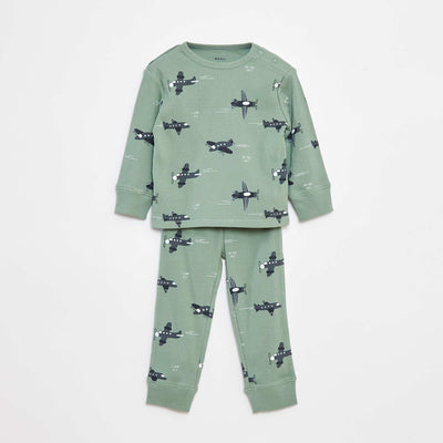 Ensemble pyjama côtelé & imprimé - 2 pièces VERT