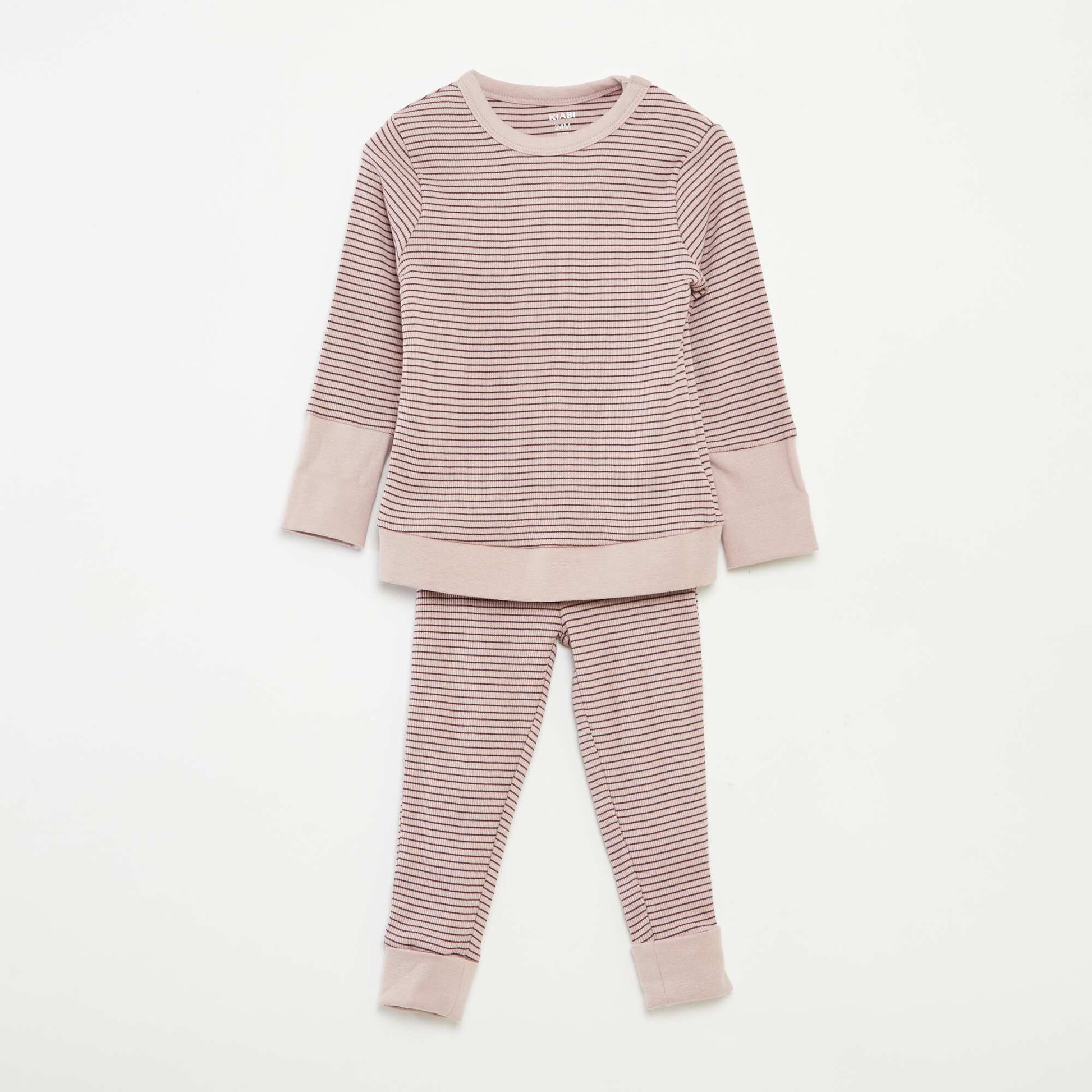Ensemble de pyjama long t-shirt + pantalon à rayures - 2 pièces VIOLET