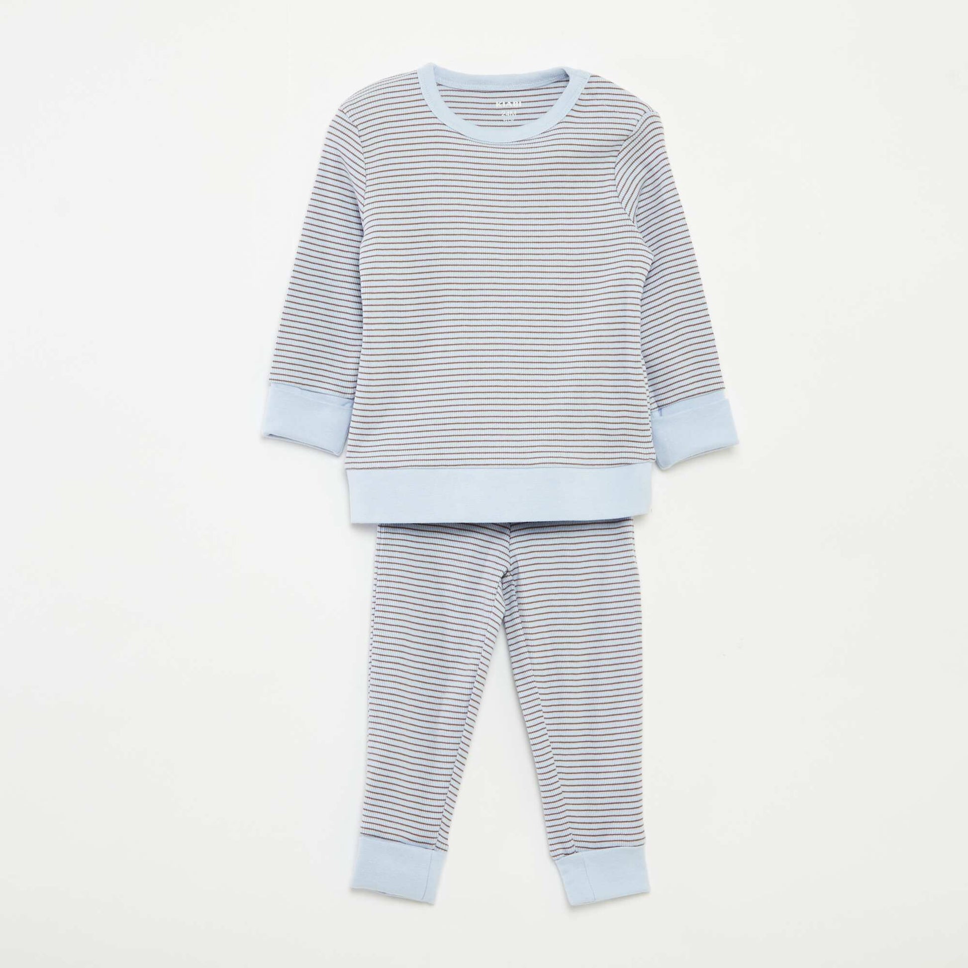 Ensemble de pyjama long t-shirt + pantalon à rayures - 2 pièces BLEU