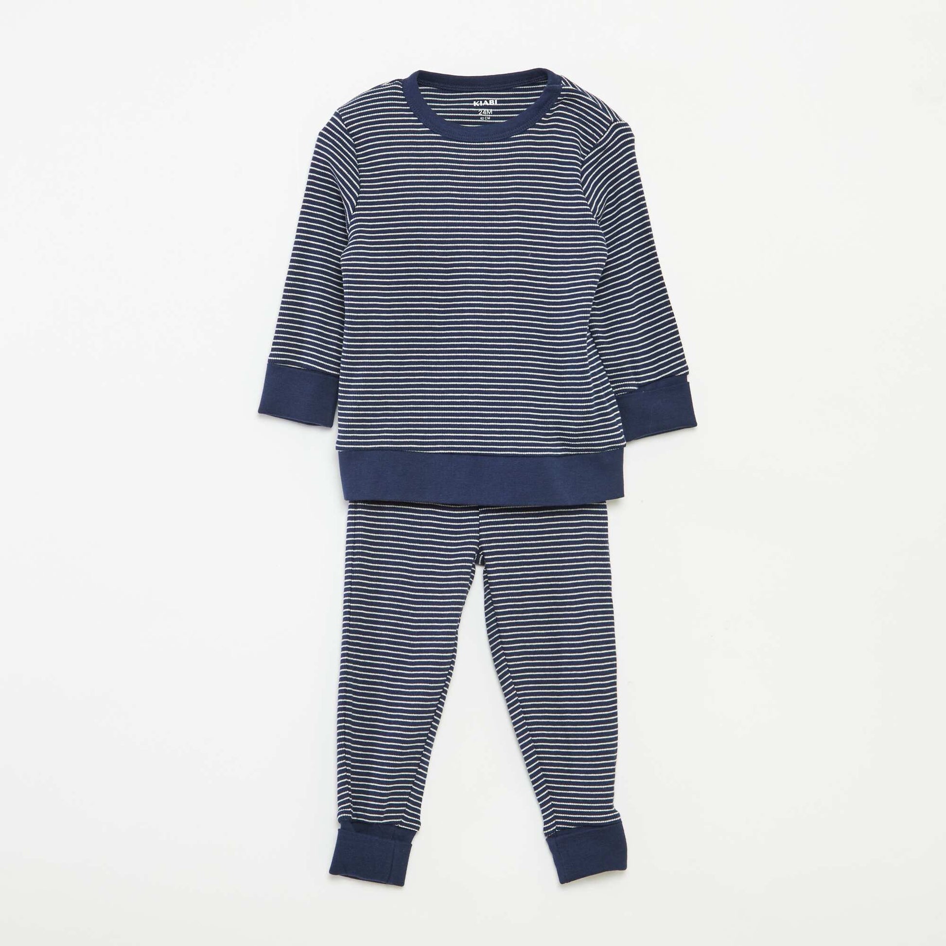 Ensemble de pyjama long t-shirt + pantalon à rayures - 2 pièces BLEU