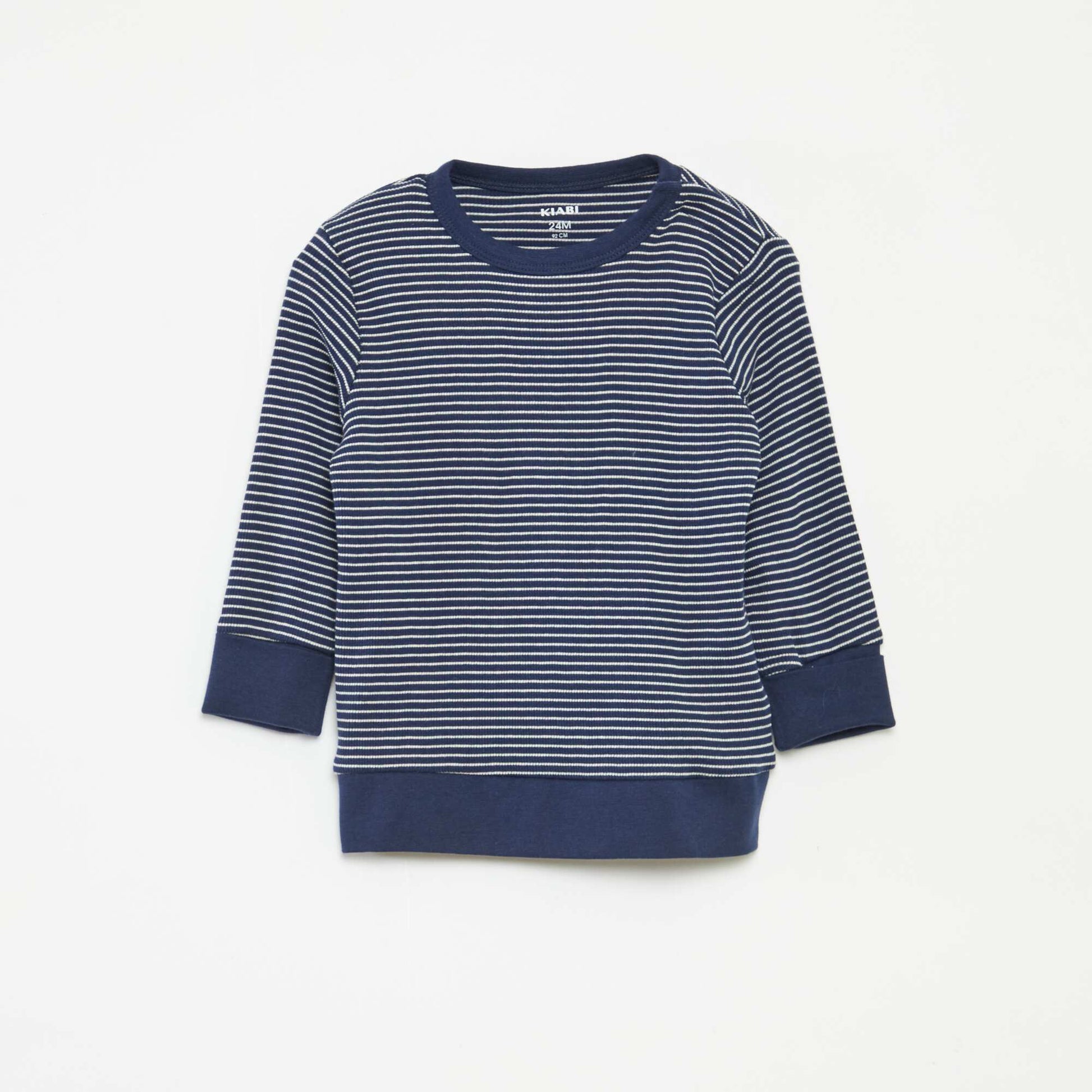 Ensemble de pyjama long t-shirt + pantalon à rayures - 2 pièces BLEU