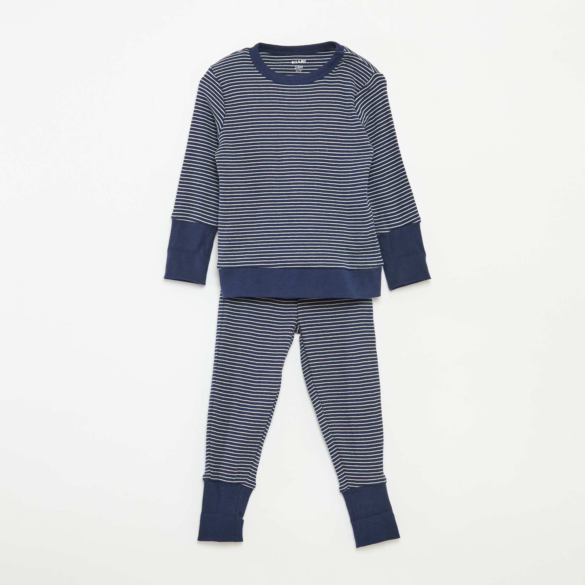 Ensemble de pyjama long t-shirt + pantalon à rayures - 2 pièces BLEU