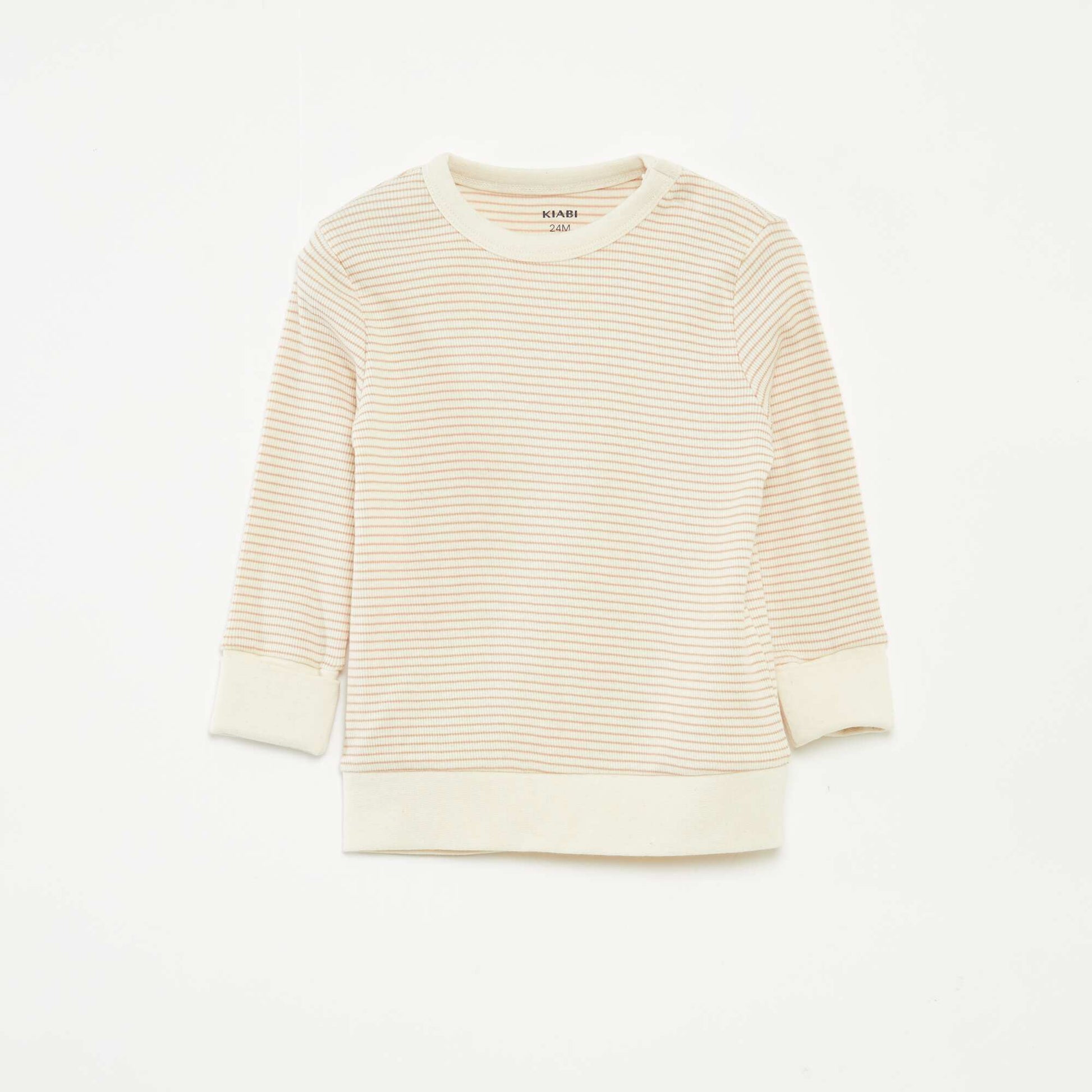 Ensemble de pyjama long t-shirt + pantalon à rayures - 2 pièces BEIGE