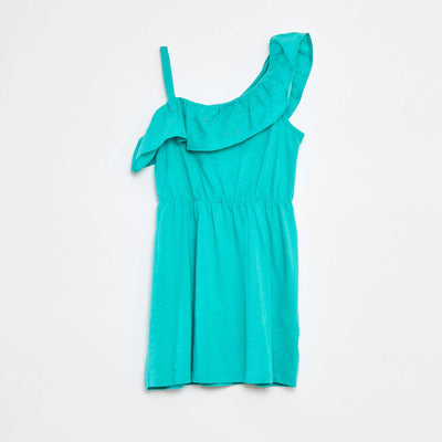 Robe avec épaule dénudée et broderies anglaises VERT