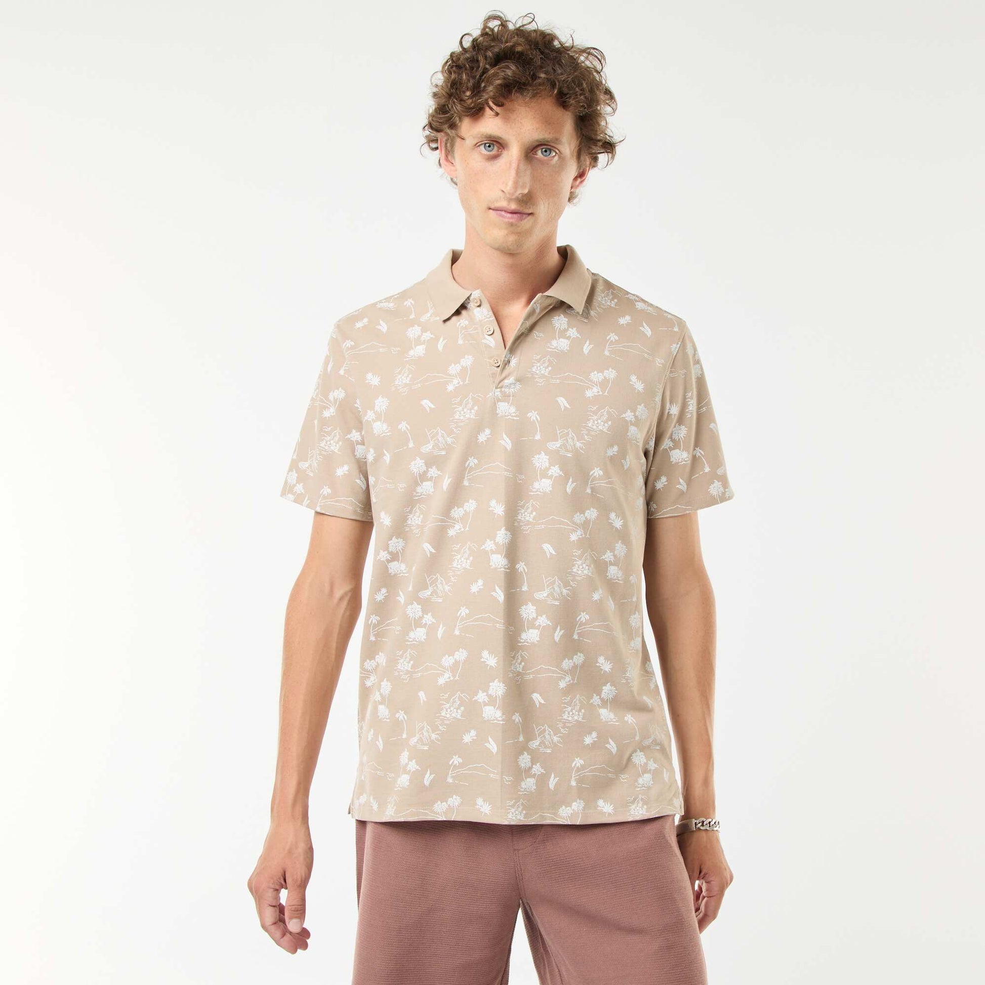 Polo en maille piquée avec motif all-over BEIGE