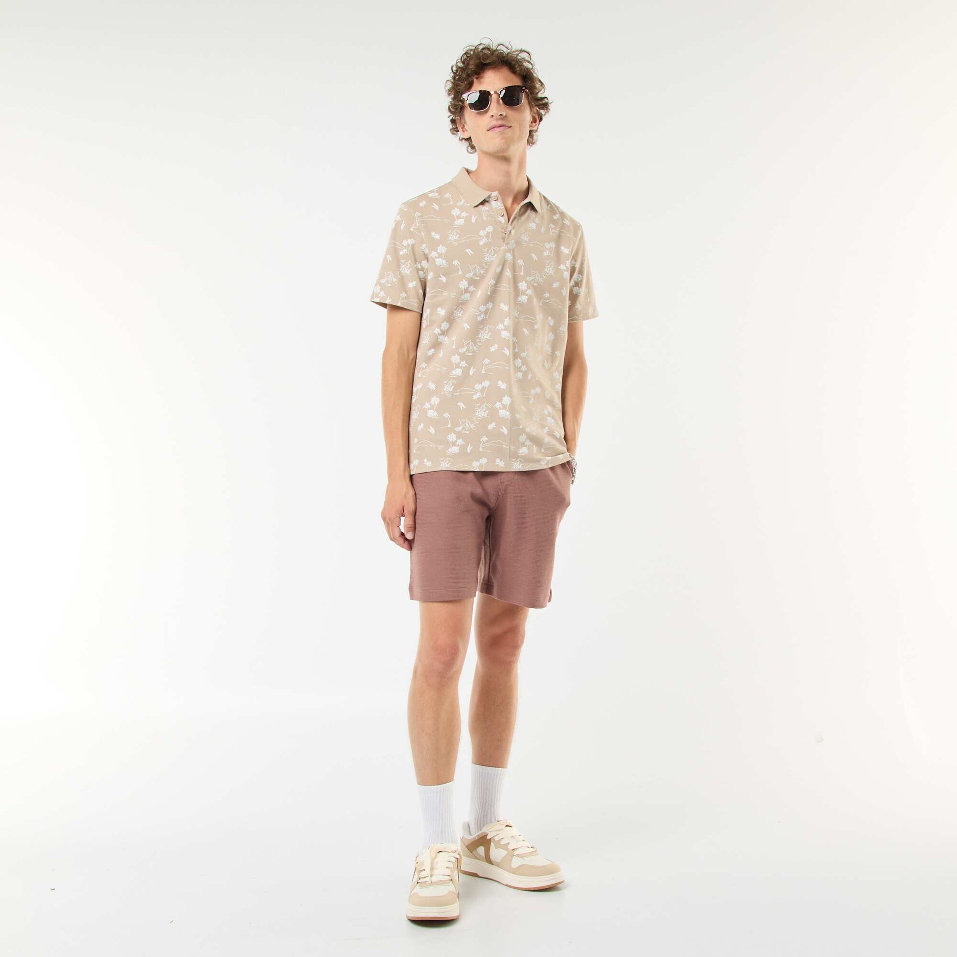 Polo en maille piquée avec motif all-over BEIGE