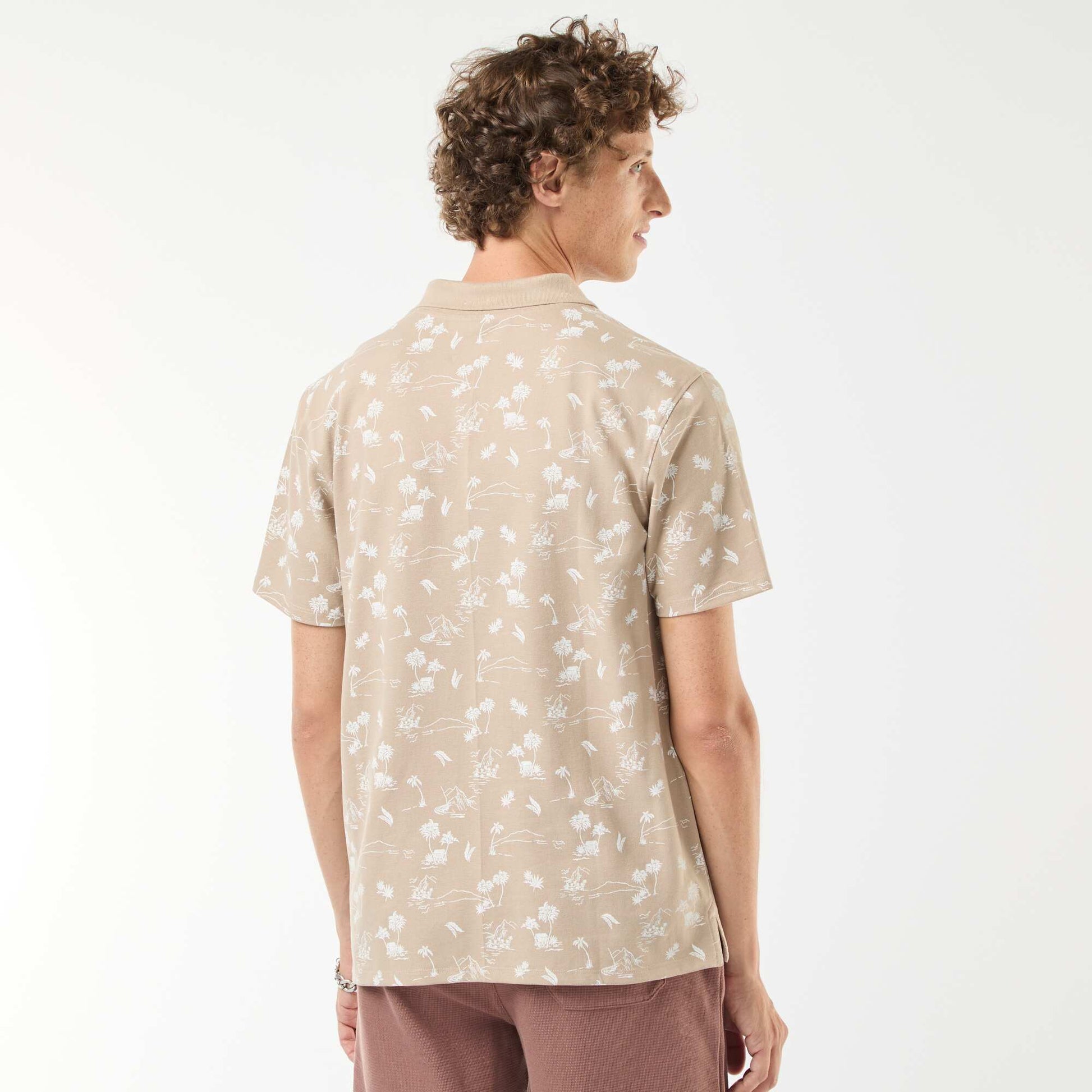 Polo en maille piquée avec motif all-over BEIGE