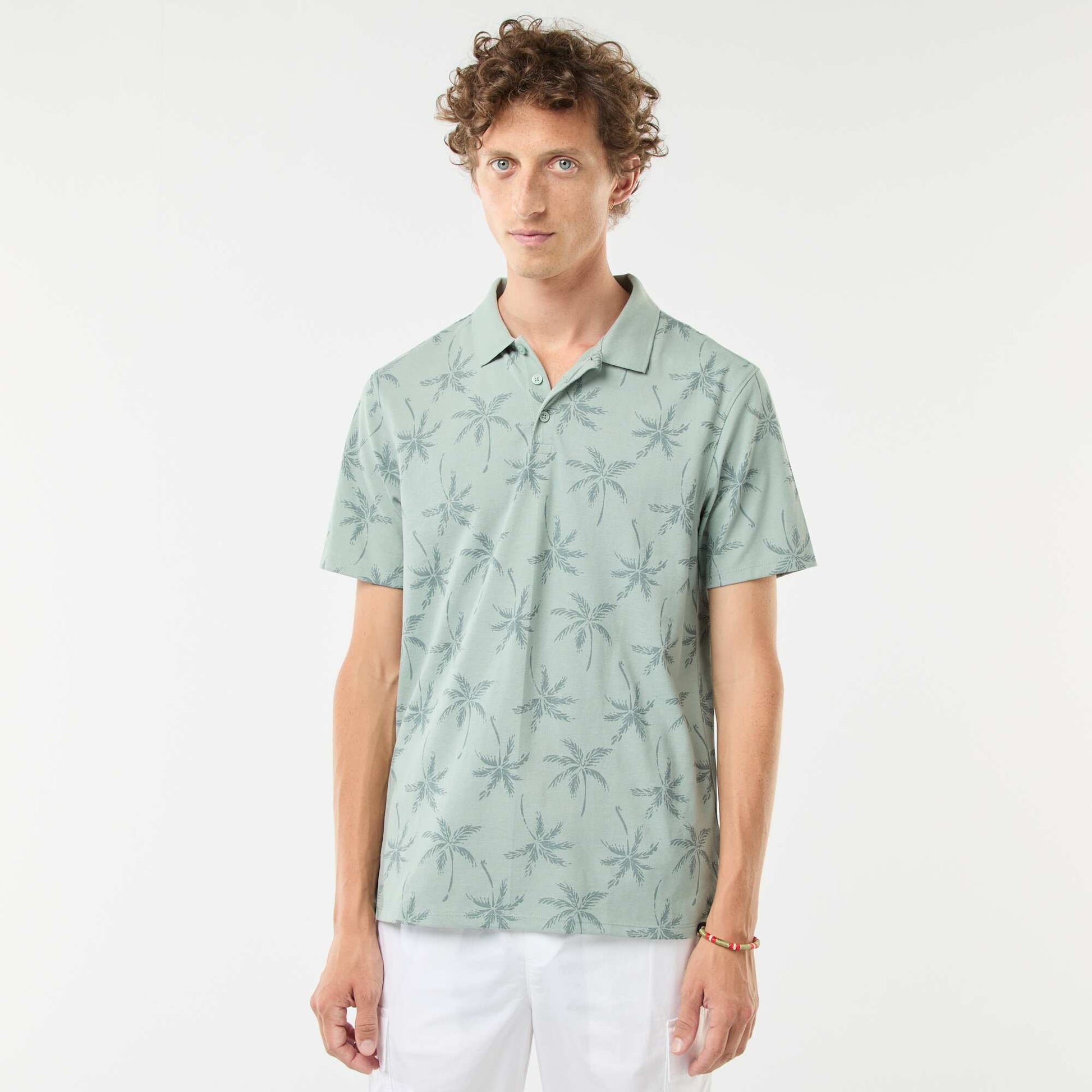 Polo en maille piquée avec motif all-over BLEU
