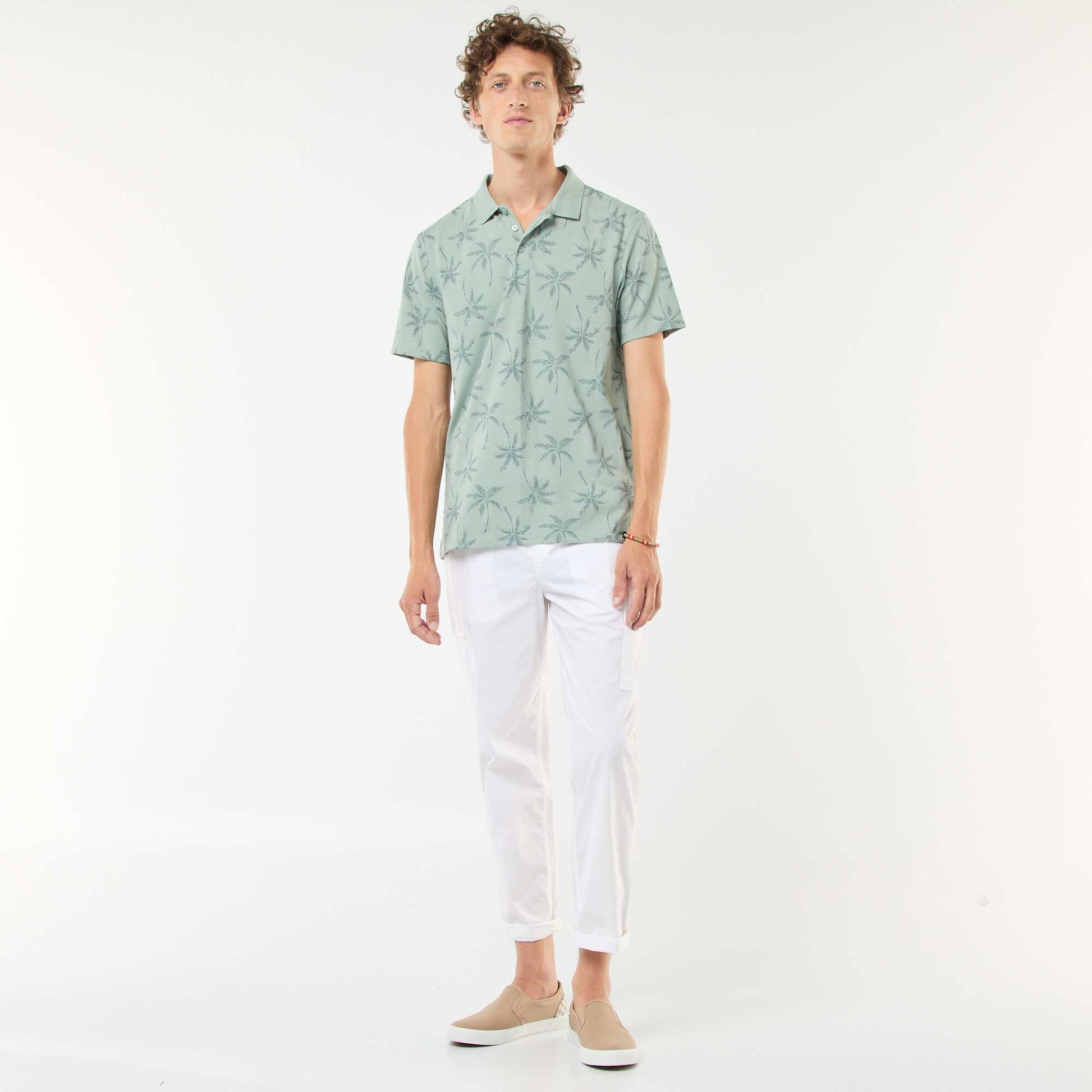 Polo en maille piquée avec motif all-over BLEU