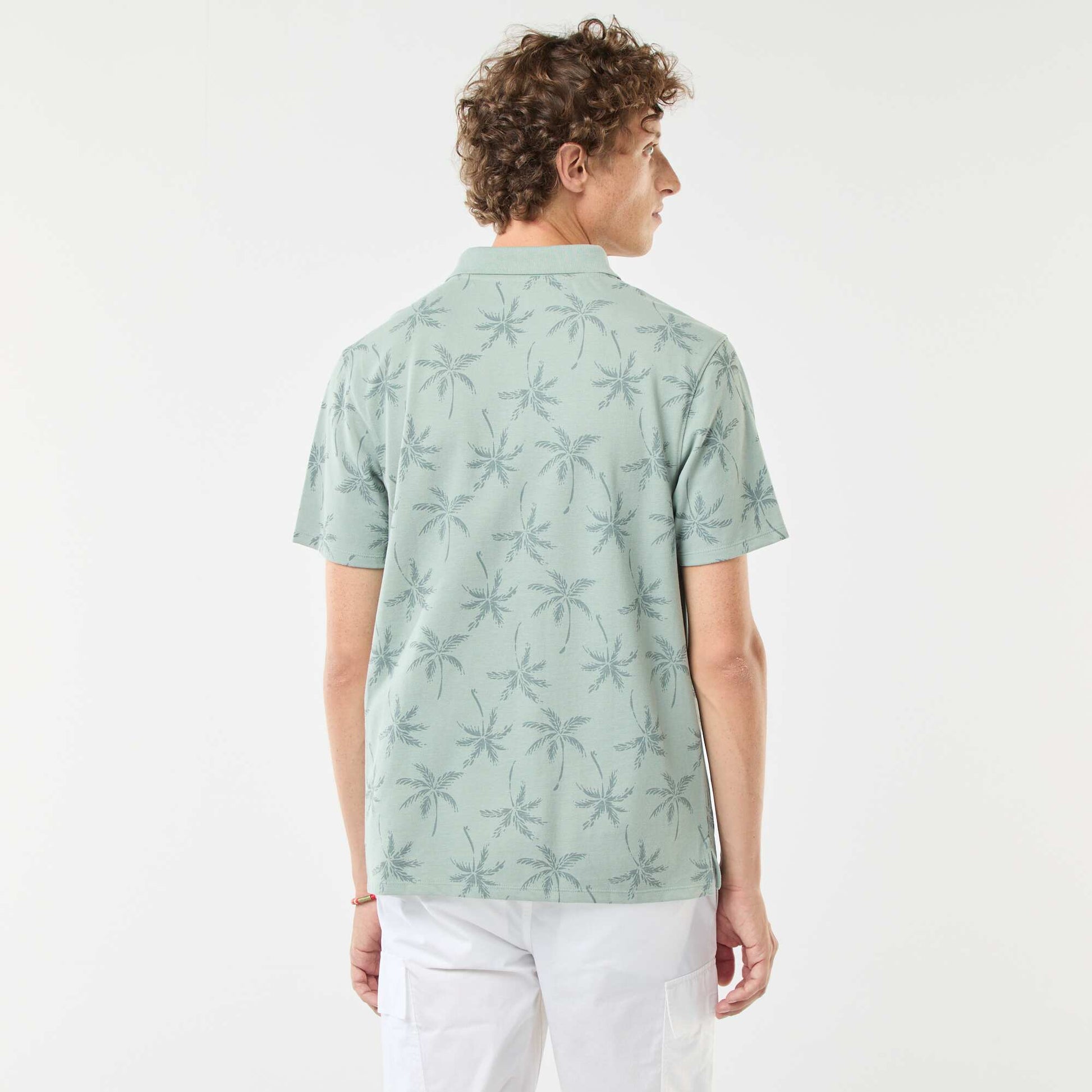 Polo en maille piquée avec motif all-over BLEU