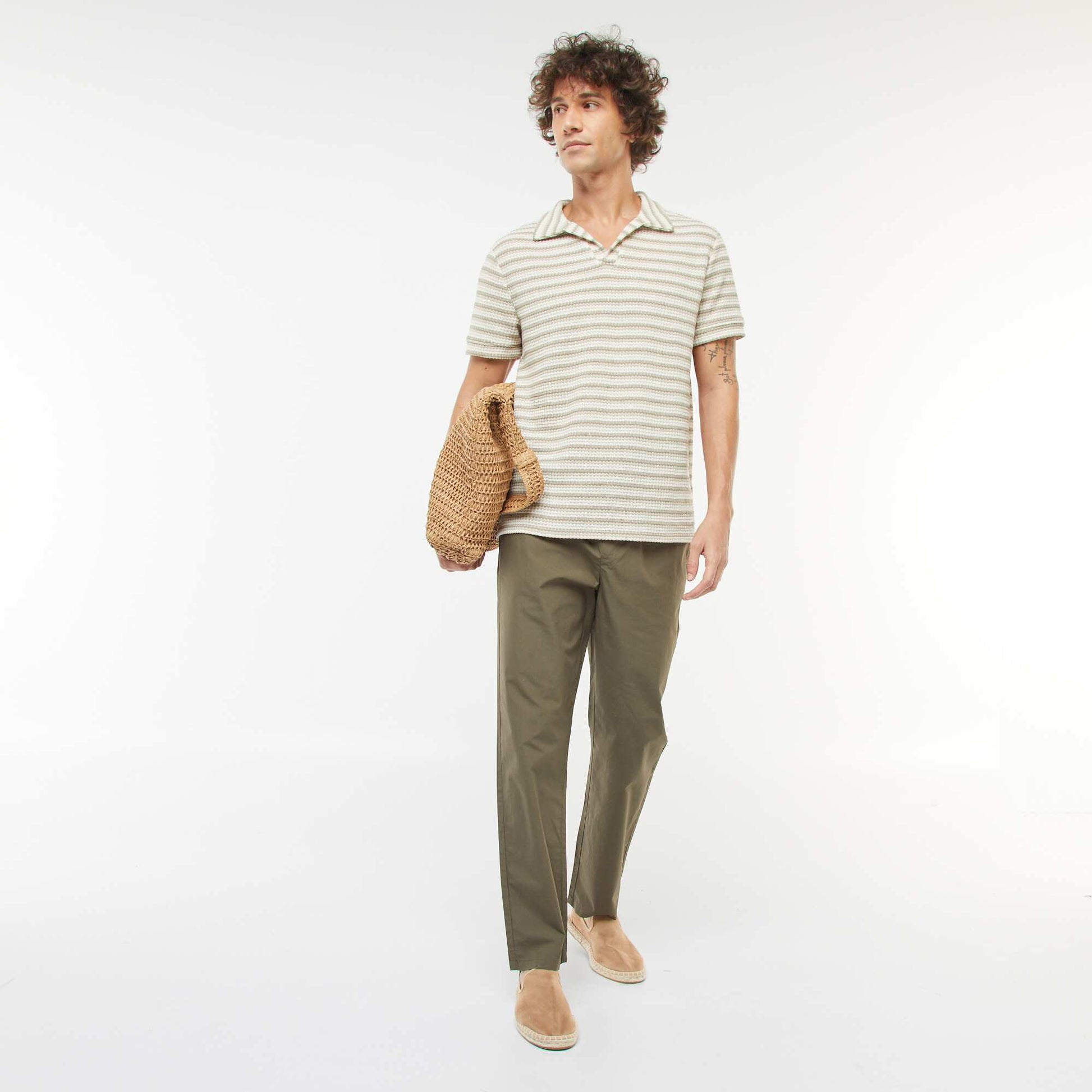 Pantalon droit à ceinture élastiquée KAKI