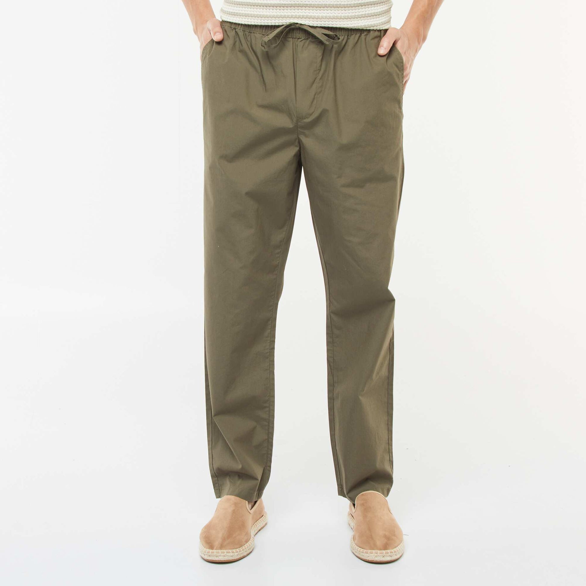 Pantalon droit à ceinture élastiquée KAKI