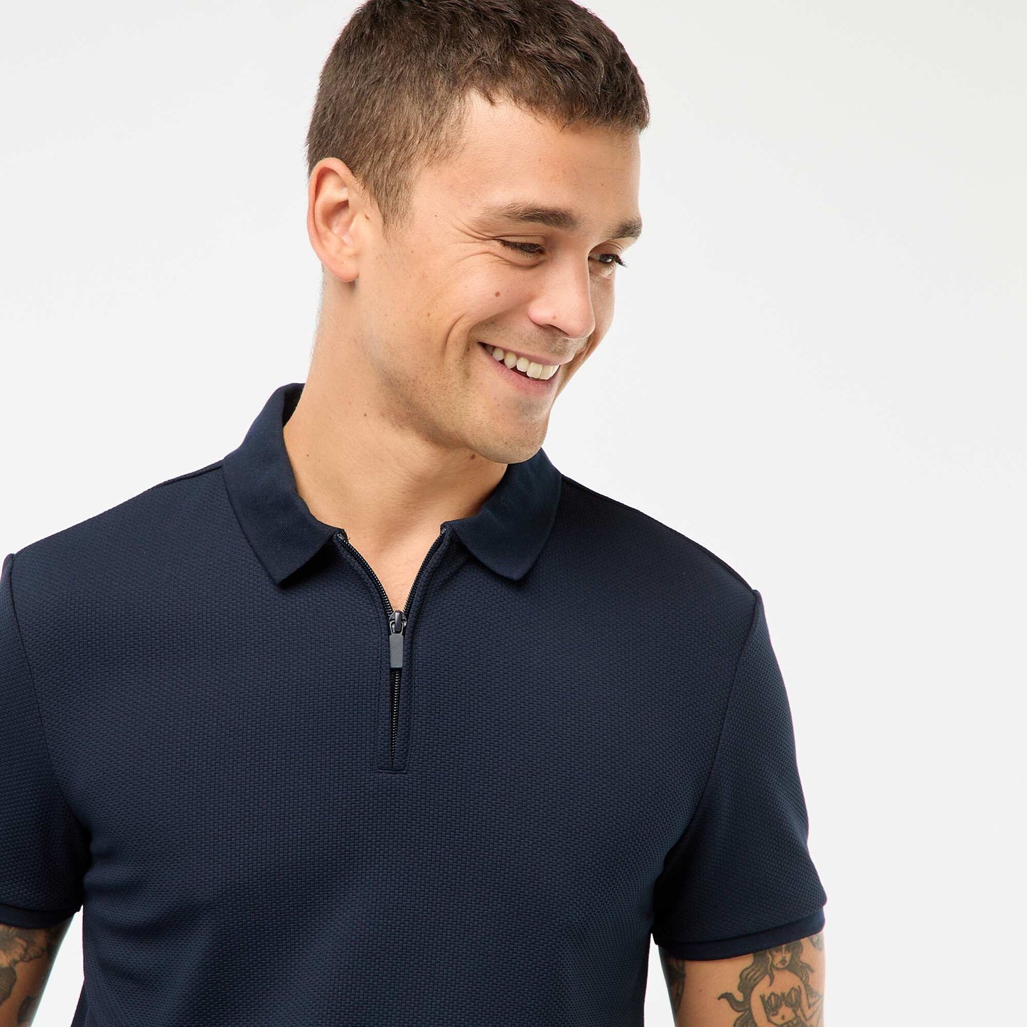 Polo en nid d'abeilles et col zippé BLEU