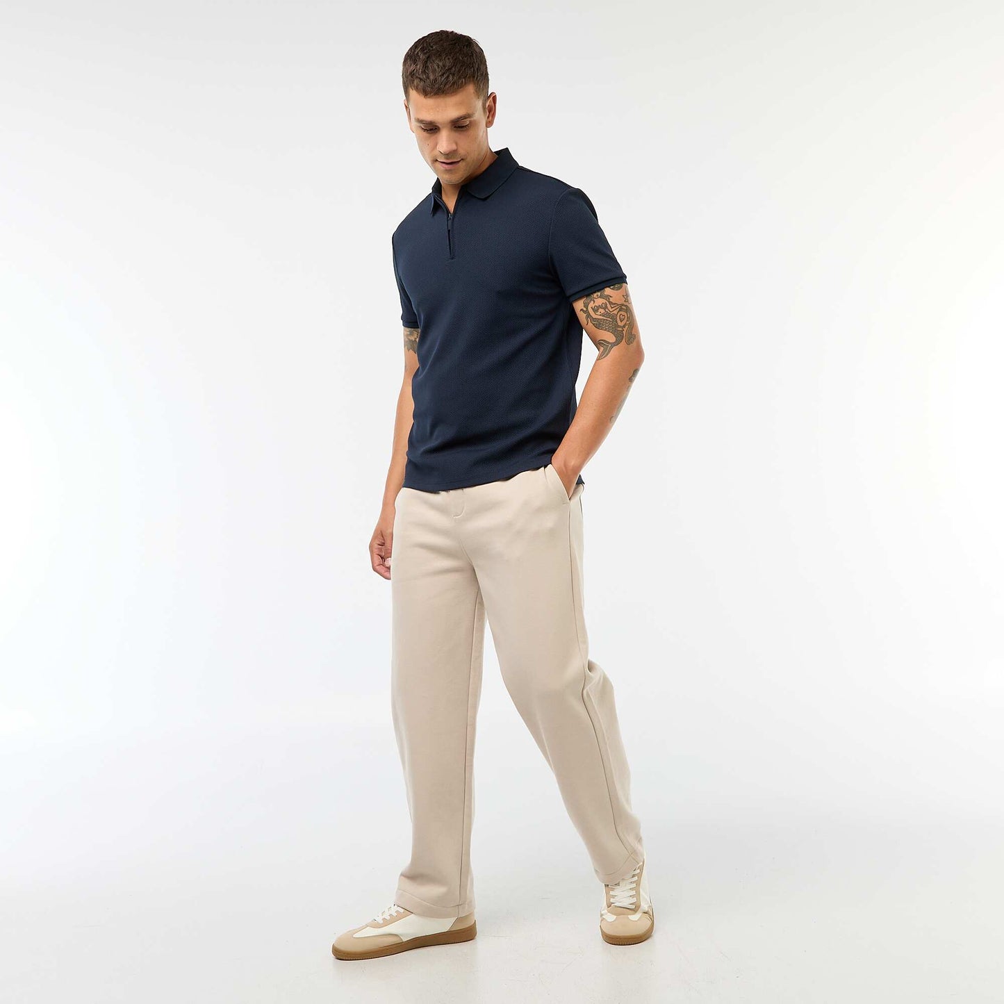 Polo en nid d'abeilles et col zippé BLEU