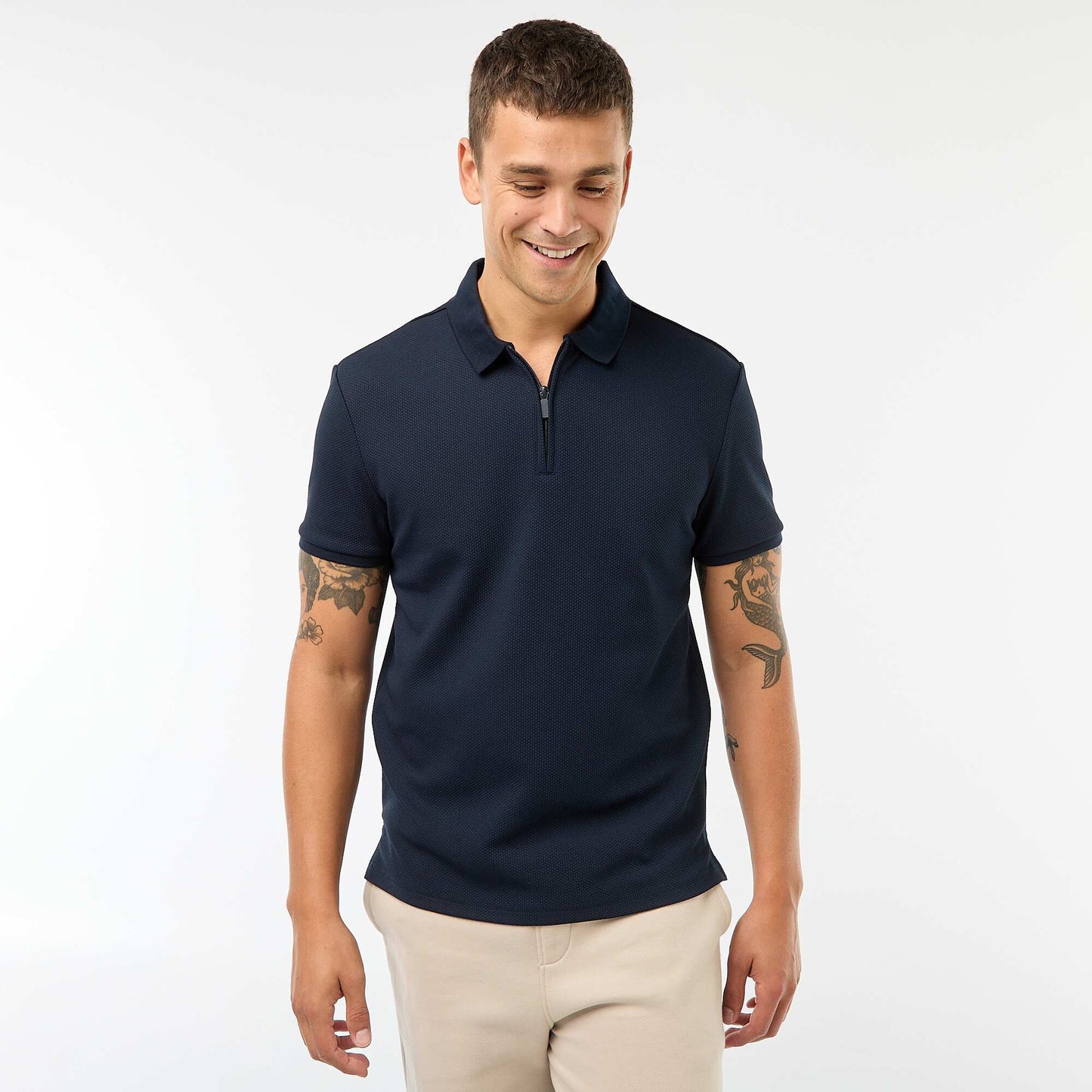 Polo en nid d'abeilles et col zippé BLEU