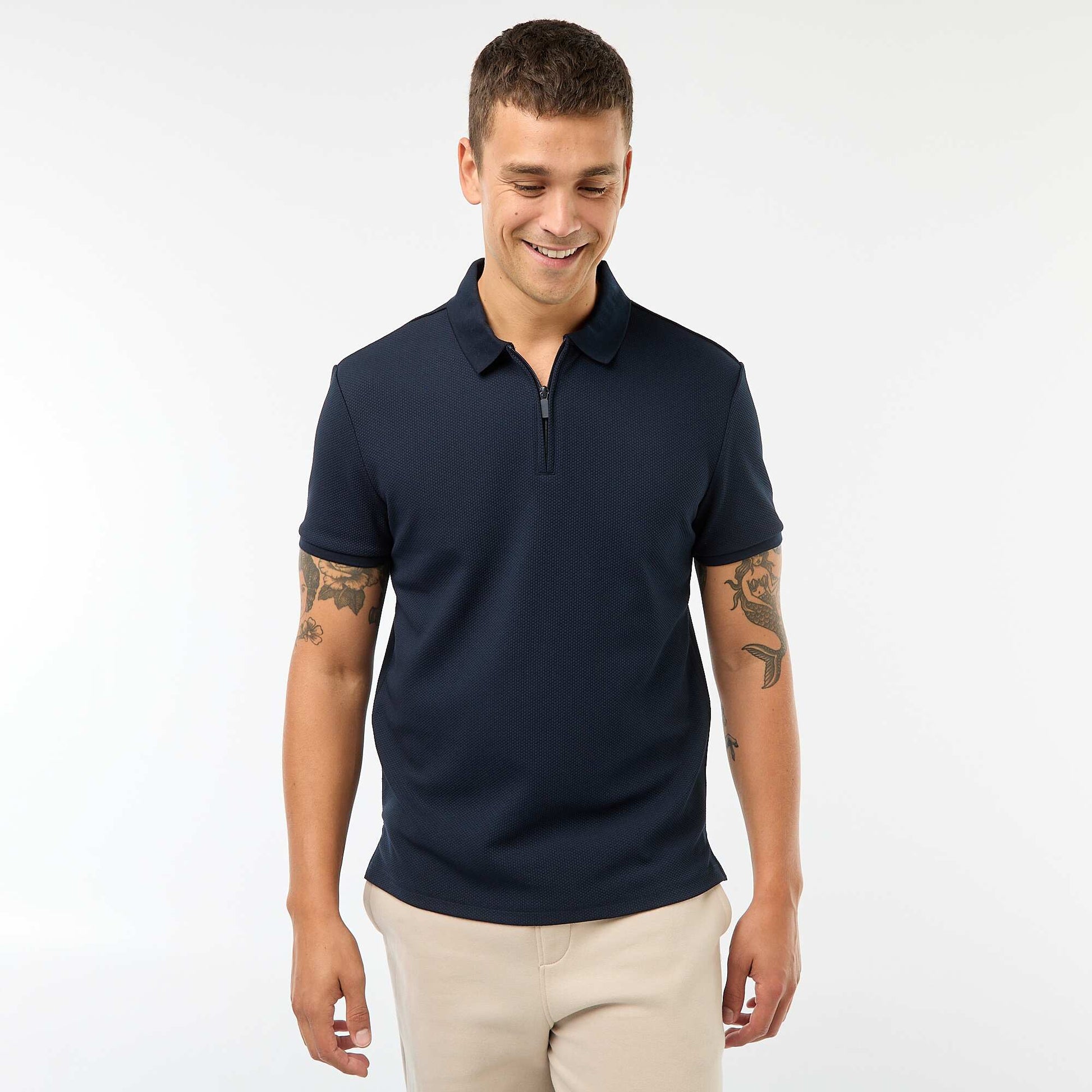 Polo en nid d'abeilles et col zippé BLEU