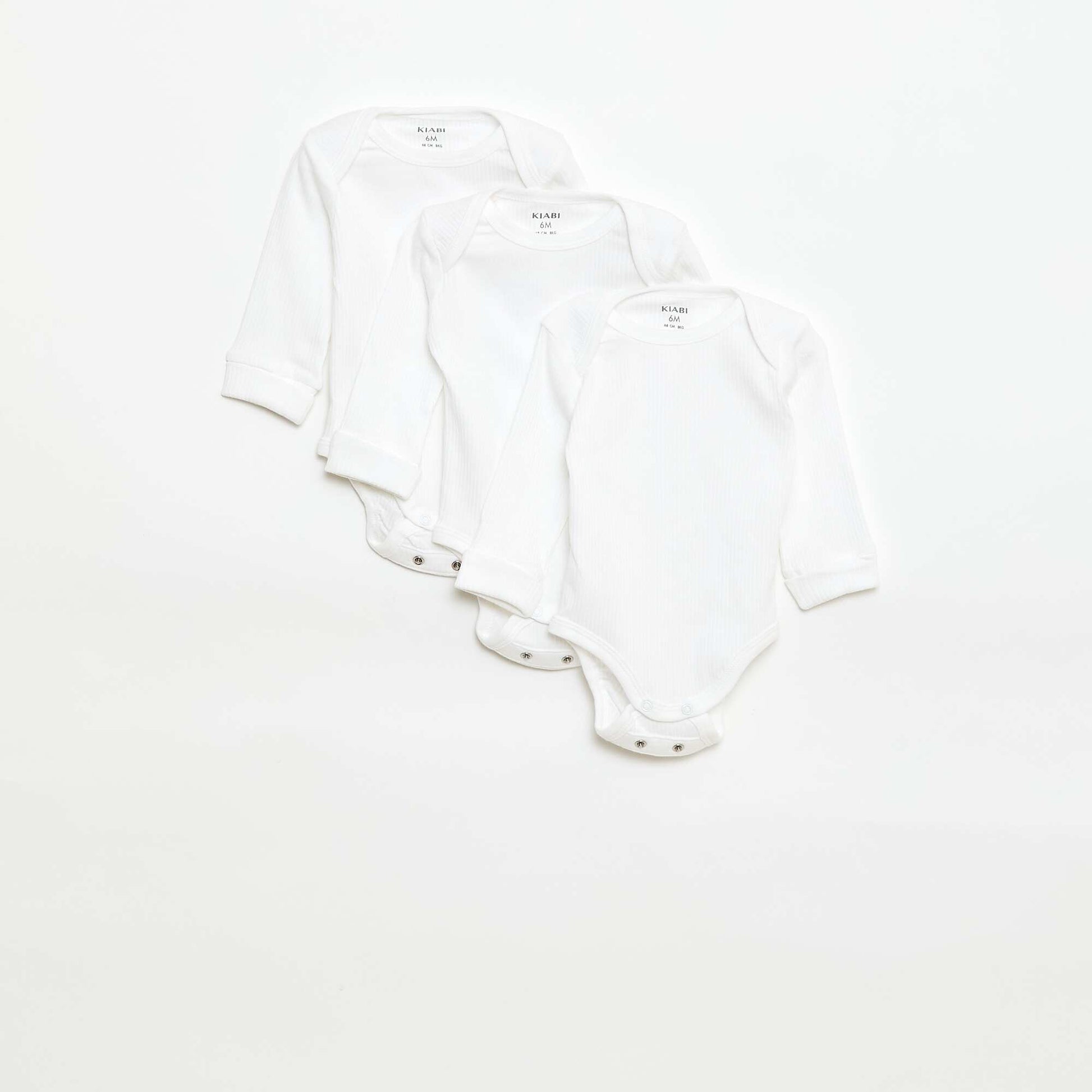 Lot de 3 bodies évolutifs col US et manches longues BLANC