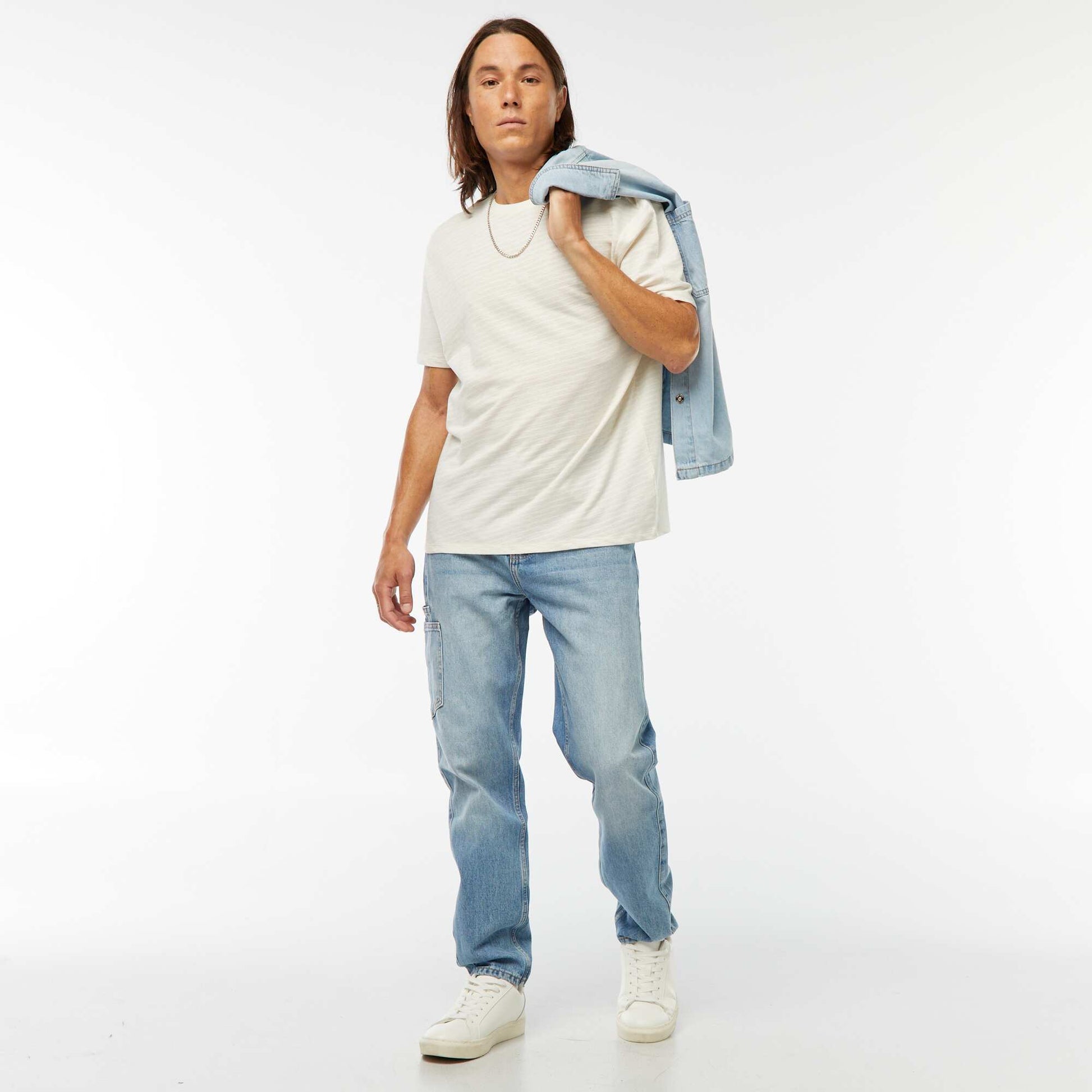 T-shirt manches courtes en maille fantaisie BLANC