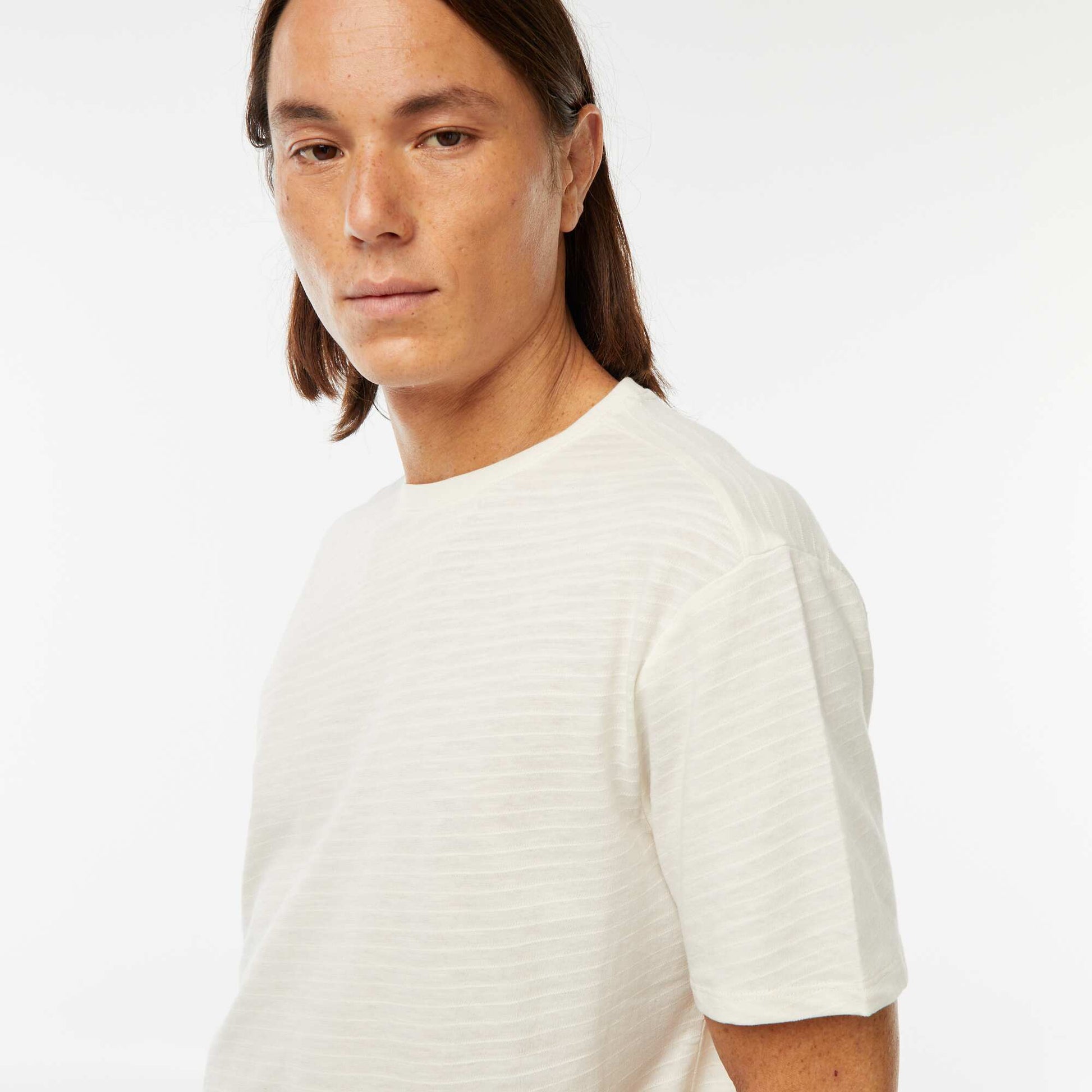 T-shirt manches courtes en maille fantaisie BLANC
