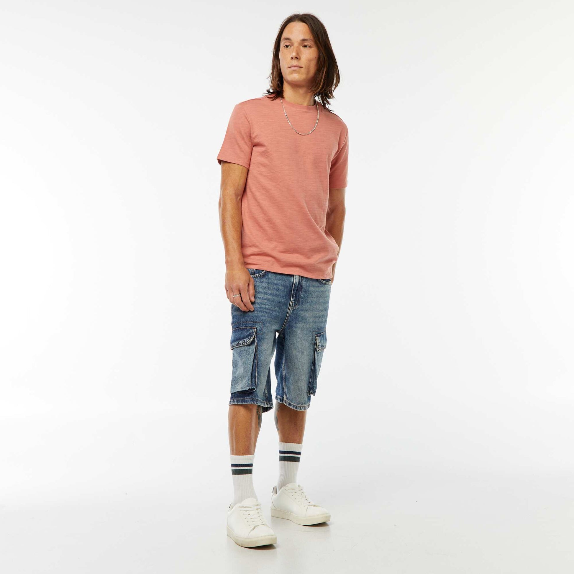 T-shirt manches courtes en maille fantaisie ROSE