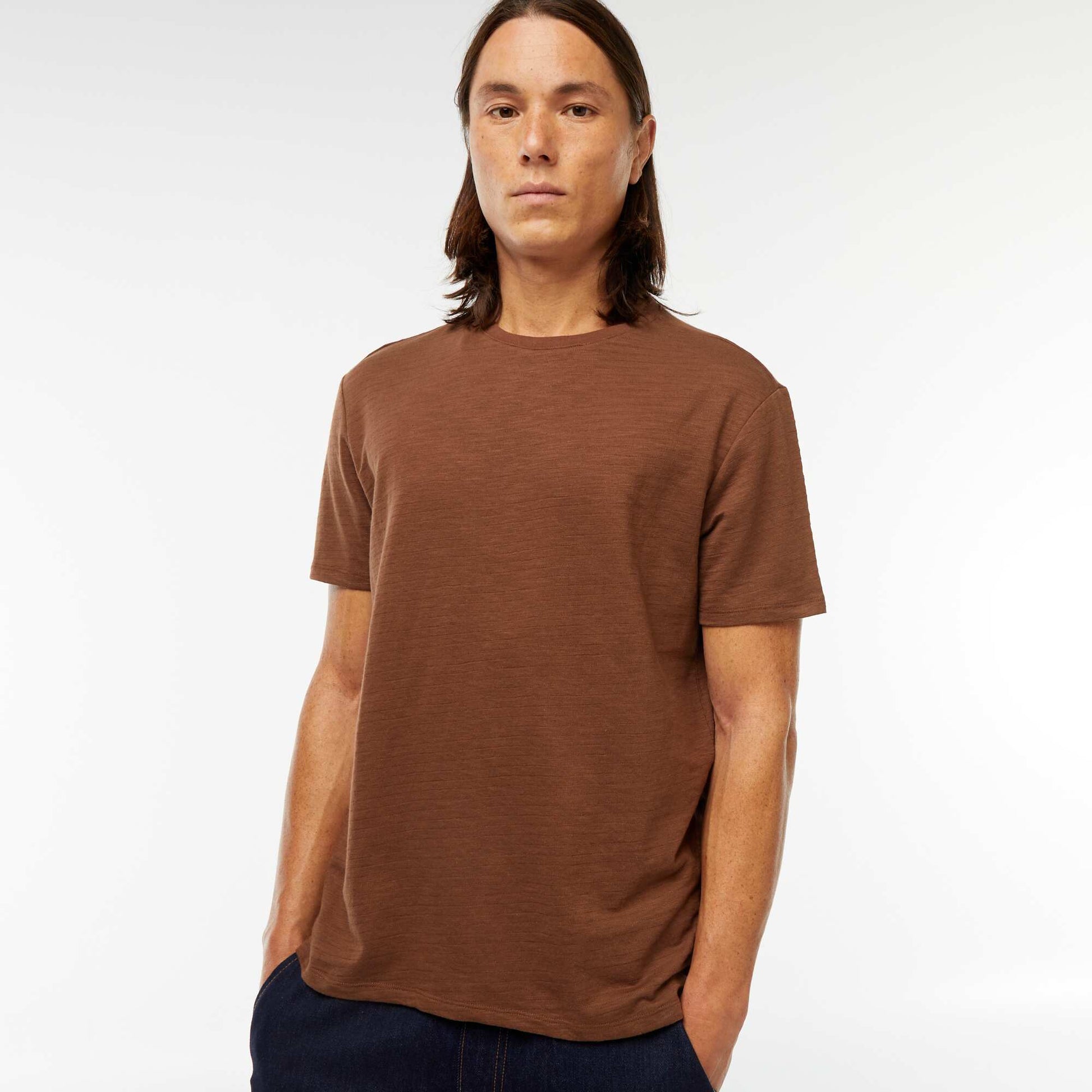 T-shirt manches courtes en maille fantaisie MARRON