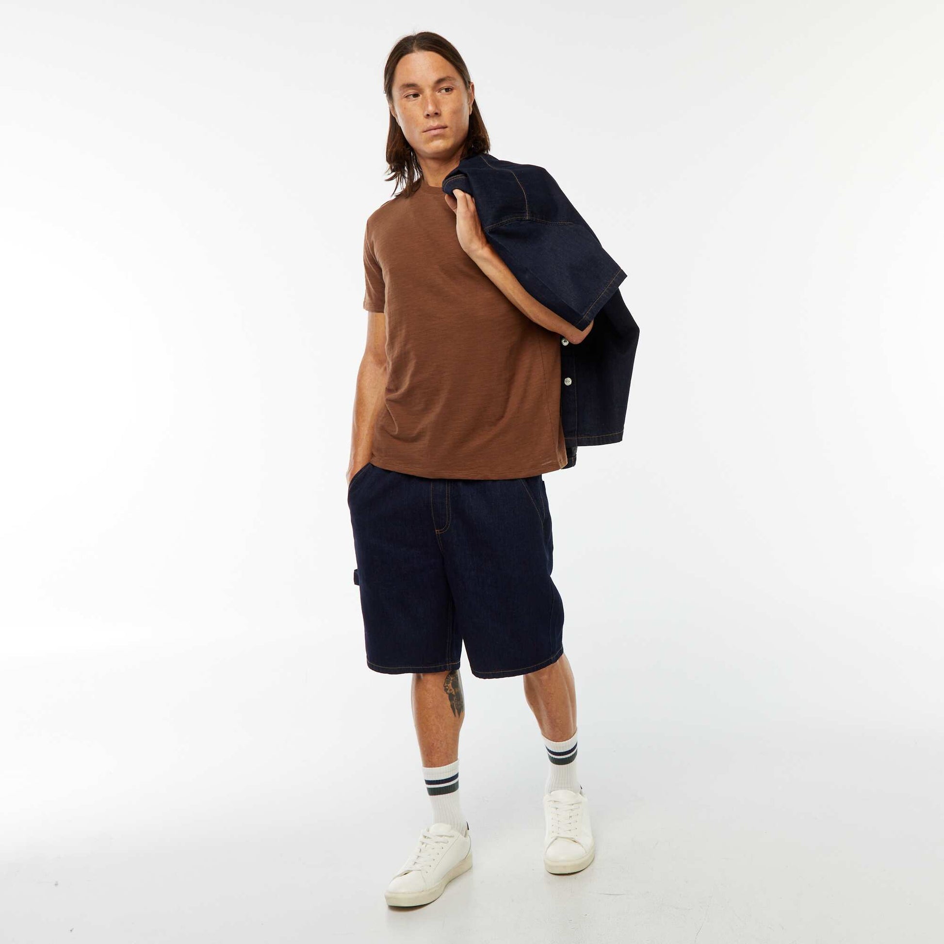 T-shirt manches courtes en maille fantaisie MARRON