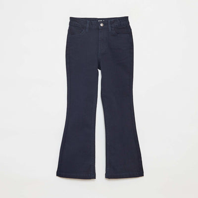 Pantalon flare en twill avec taille ajustable BLEU