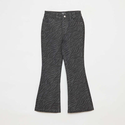 Pantalon flare en twill avec taille ajustable GRIS