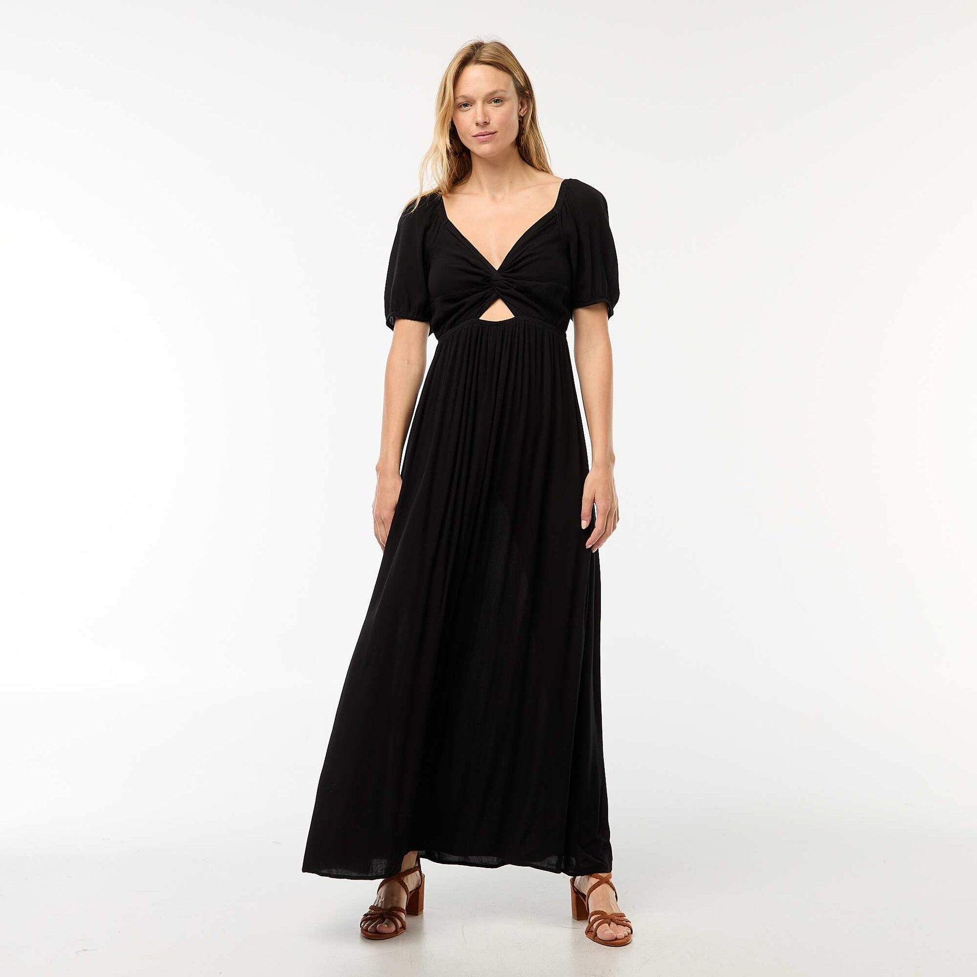 Robe longue imprimée avec fentes NOIR