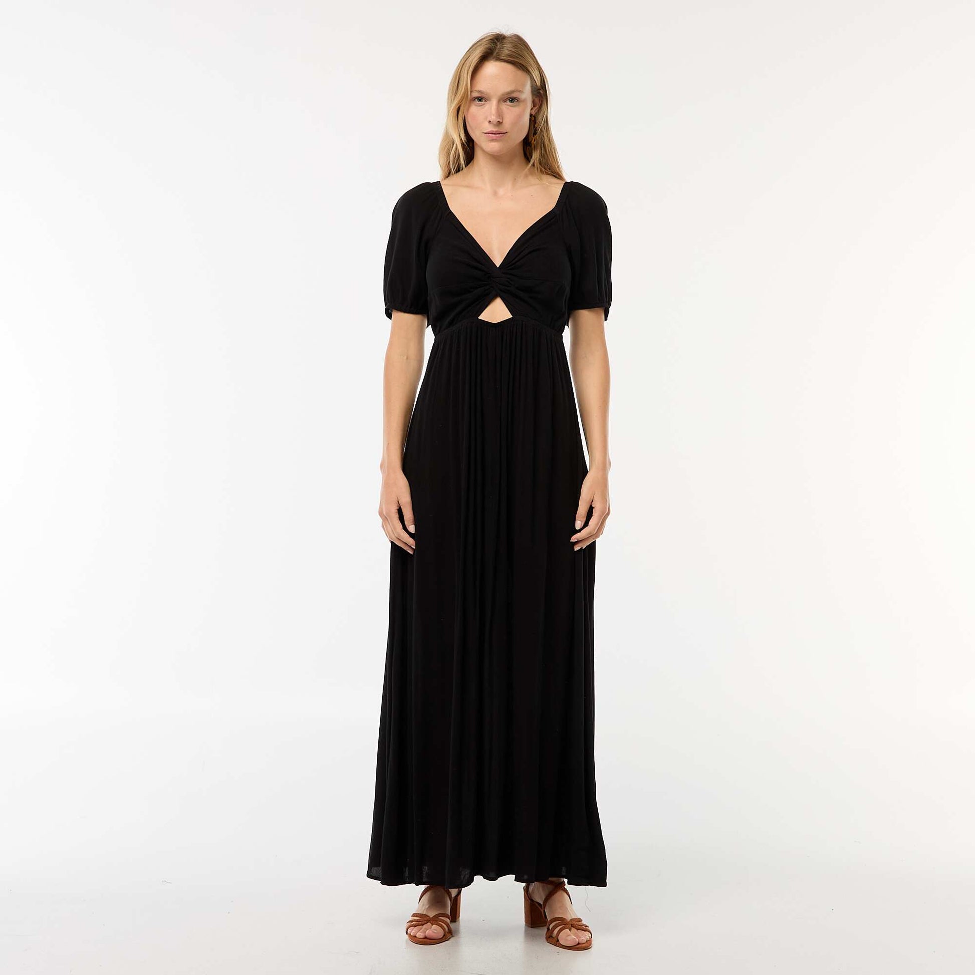 Robe longue imprimée avec fentes NOIR